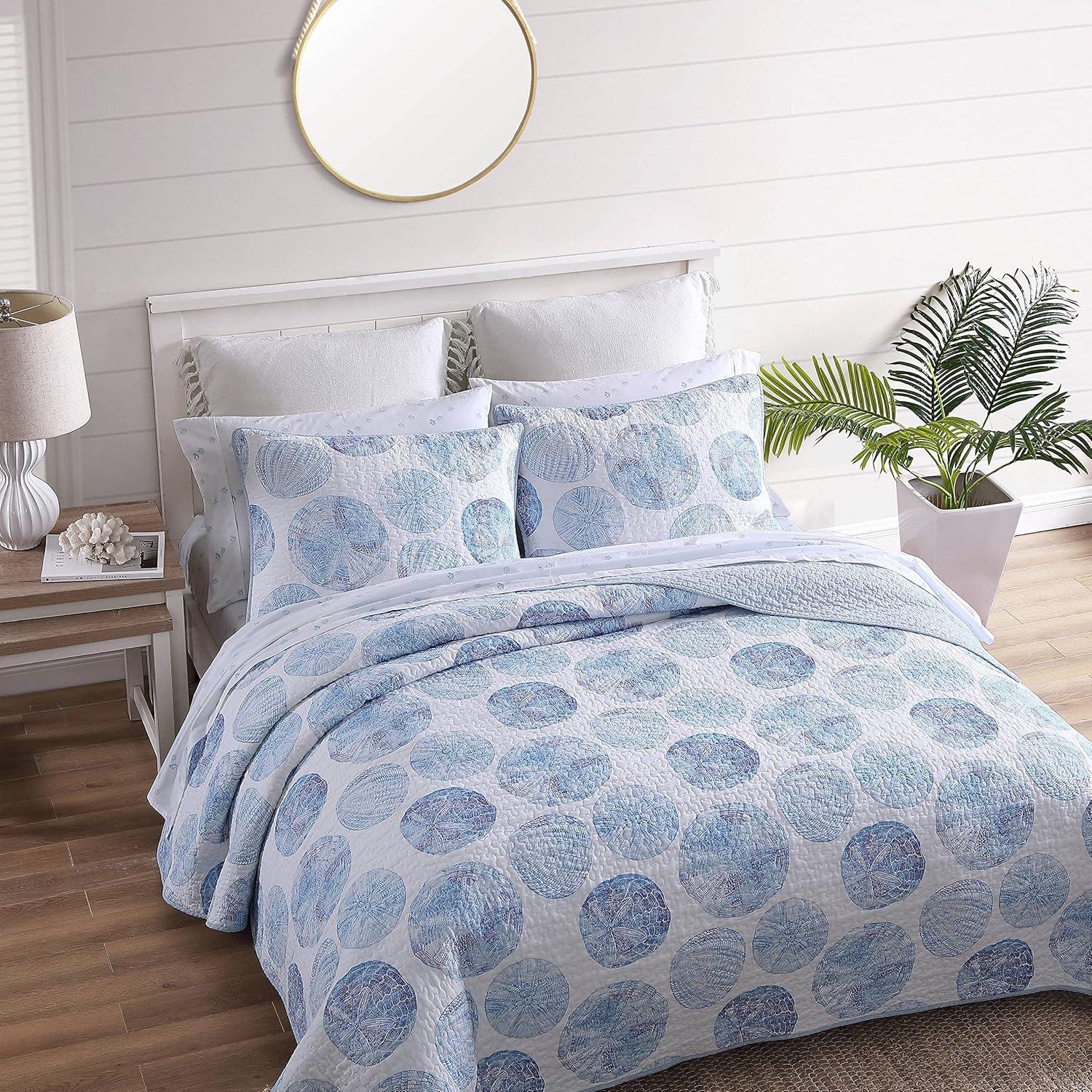 Tommy Bahama Ocean Isle Blue Cotton Reversible Quilt Set