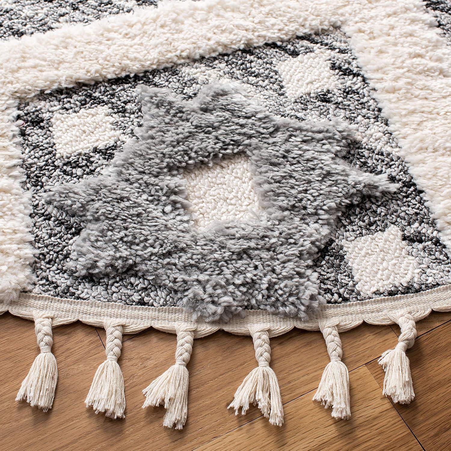 Moroccan Tassel Shag MTS664 Power Loomed Indoor Area Rug - Grey/Ivory - 8' Round - Safavieh