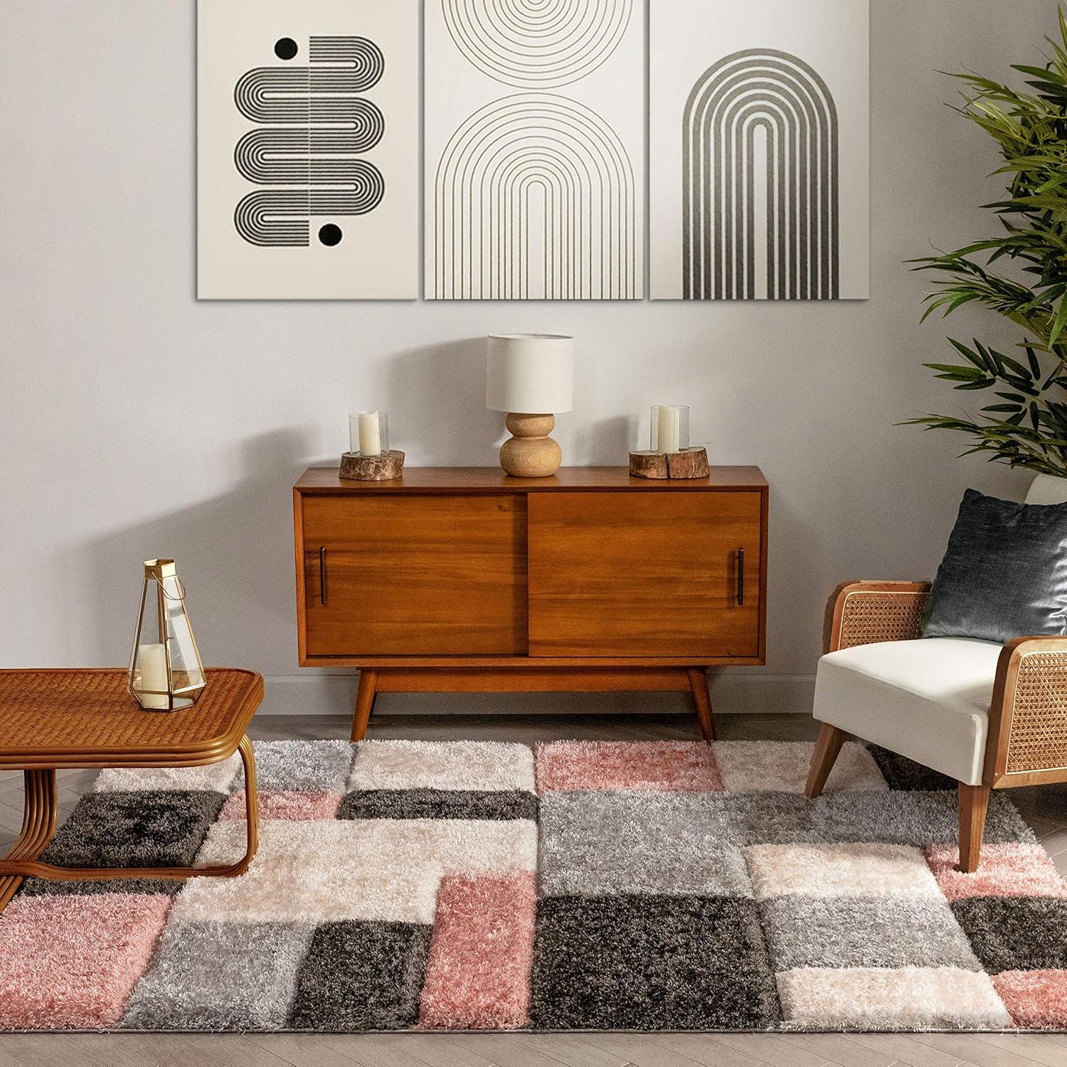 San Francisco Geometric Blush/Cream/Black Area Rug