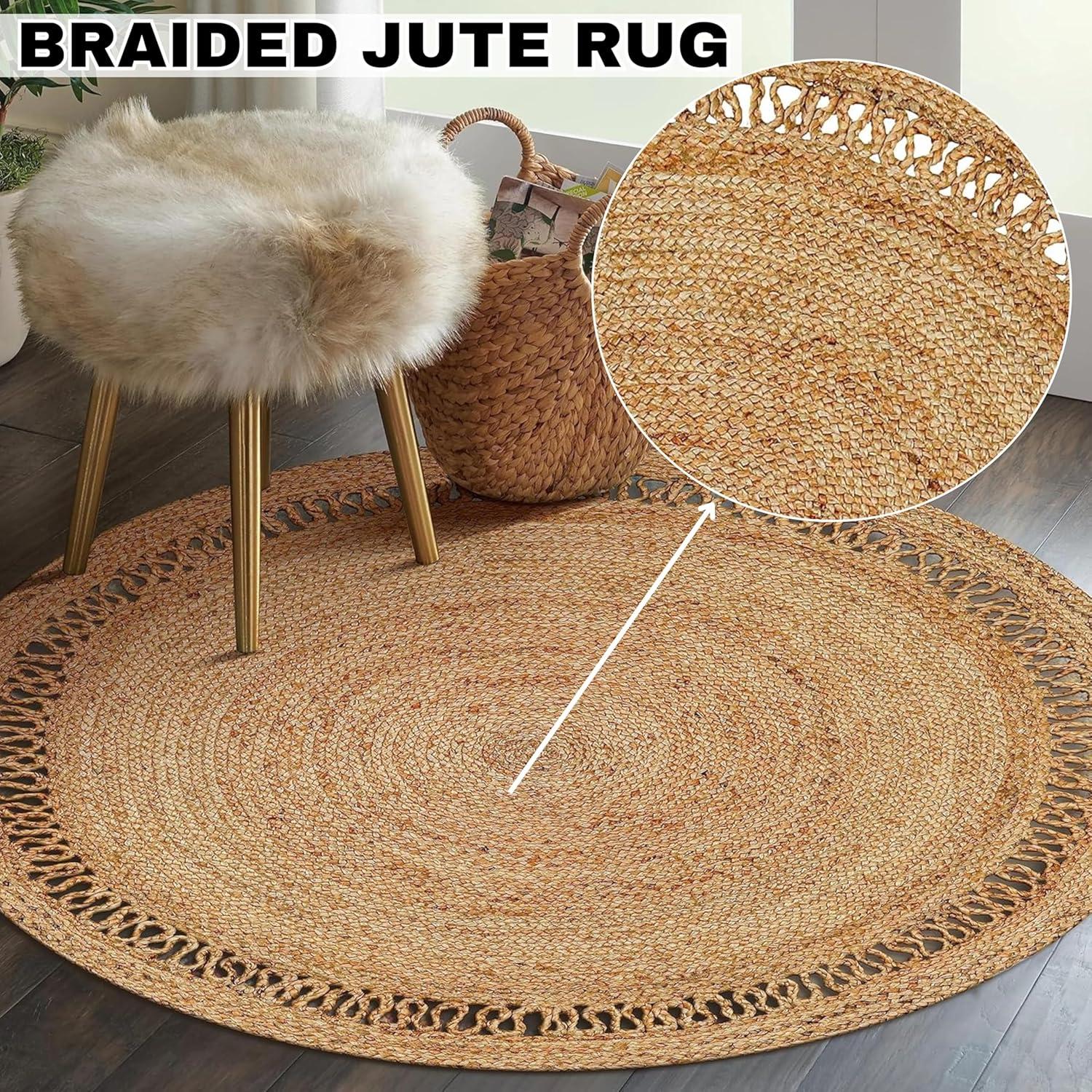 Nuloom 4 Round Rigo Jute Hand Woven Indoor Area Rug, Natural, Solid Farmhouse Design, Natural Fiber Bedroom, Living Room, Kitchen,