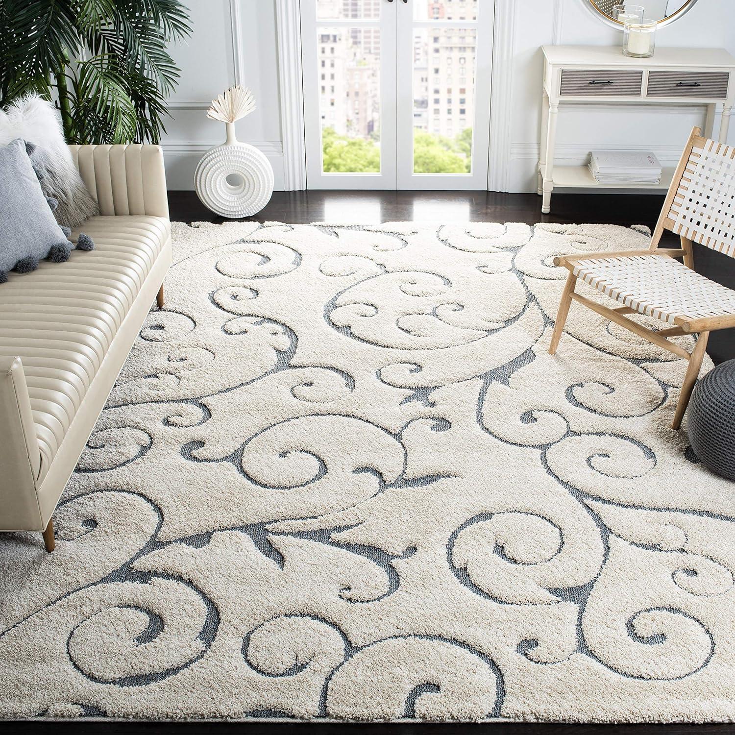 Beige Floral Handmade Tufted Shag Area Rug