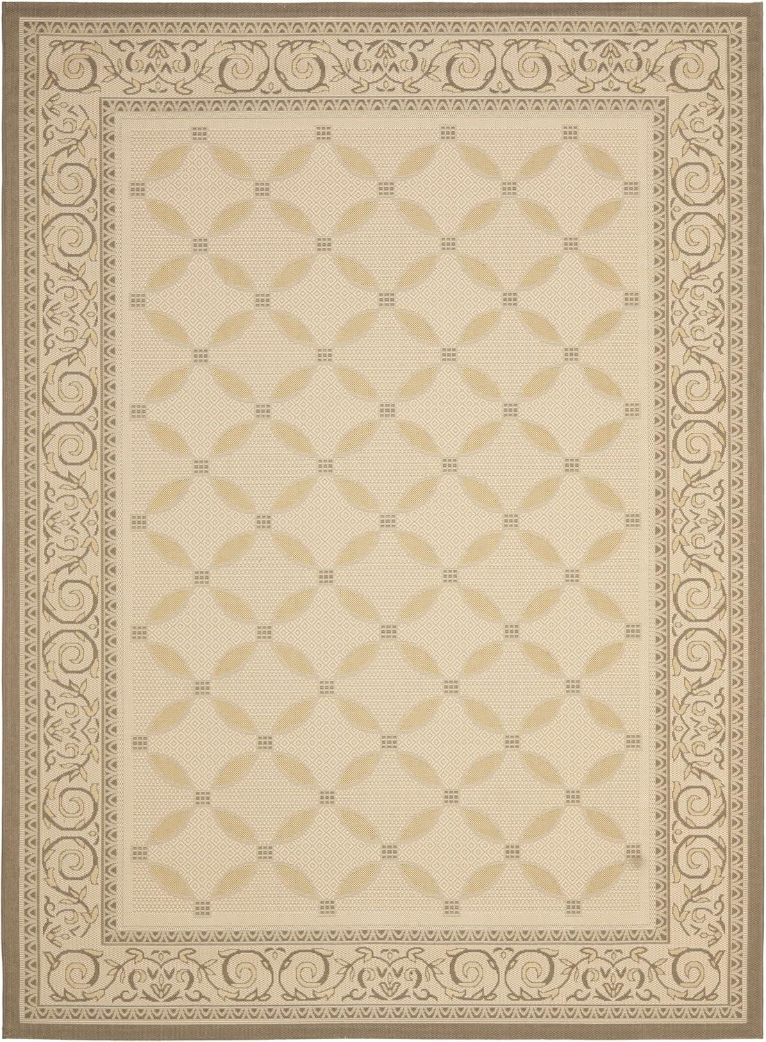 SAFAVIEH Courtyard Cohen Bordered Indoor/Outdoor Area Rug, Dark Beige/Beige, 9' x 12'
