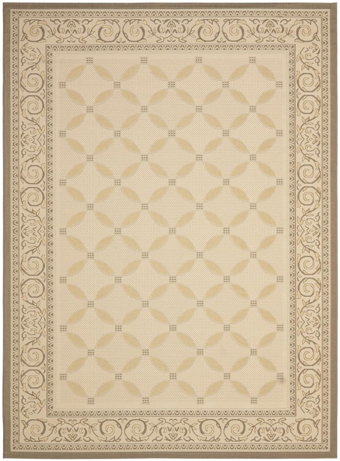SAFAVIEH Courtyard Cohen Bordered Indoor/Outdoor Area Rug, Beige/Dark Beige, 4' x 5'7"