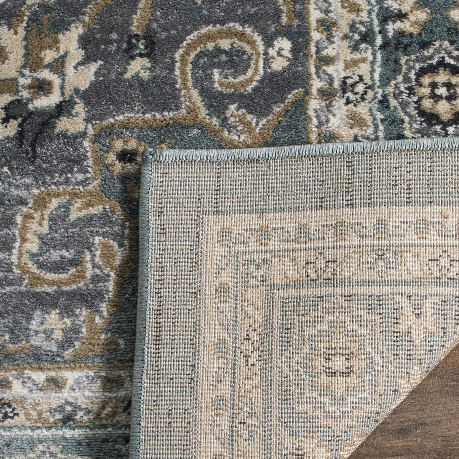 Teal and Grey Floral Synthetic 9' x 12' Area Rug