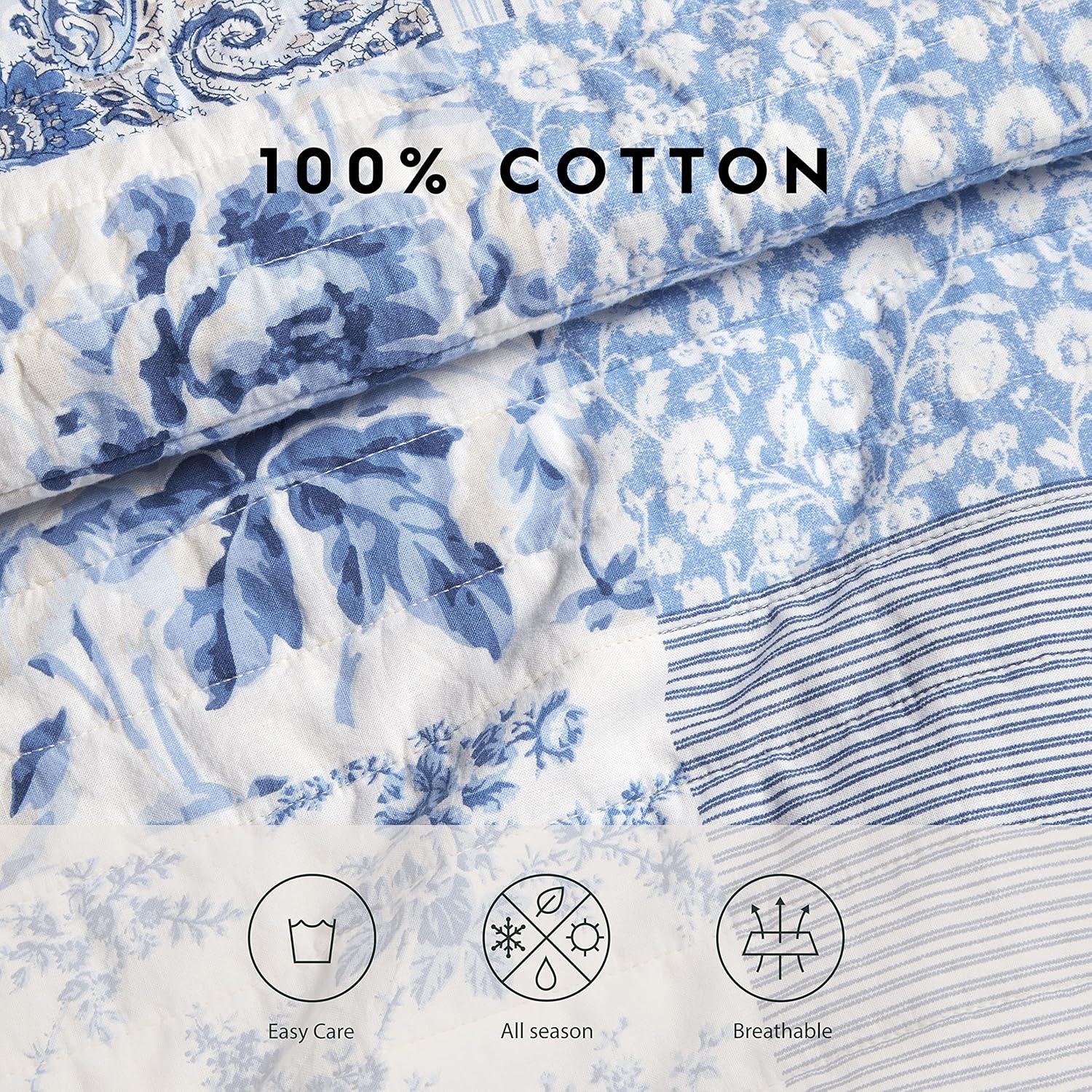 Laura Ashley Laura Ashley Paisley Patchwork Cotton Reversible Blue Quilt Set
