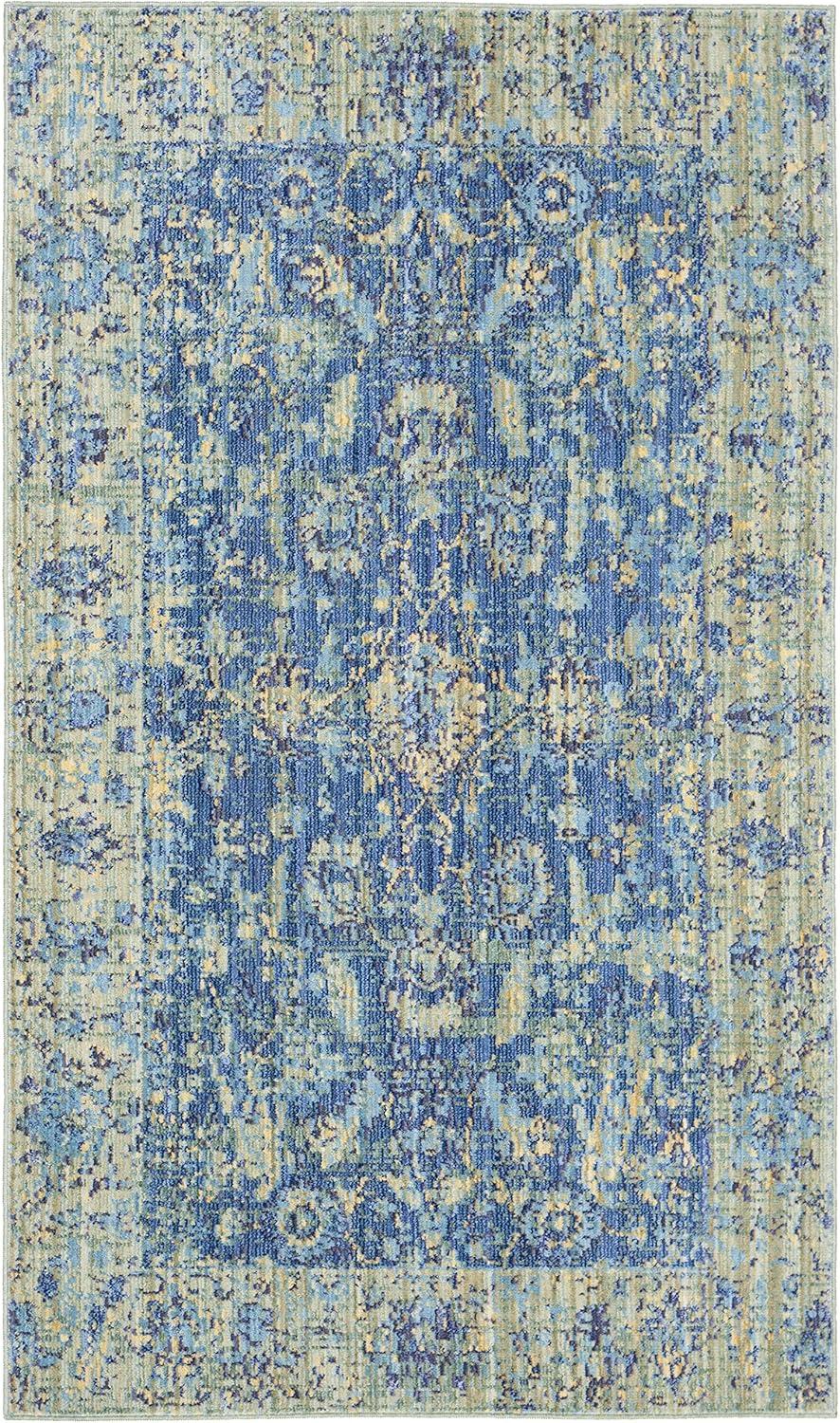 SAFAVIEH Valencia Tristen Floral Bordered Polyester Area Rug, Blue/Multi, 3' x 5'