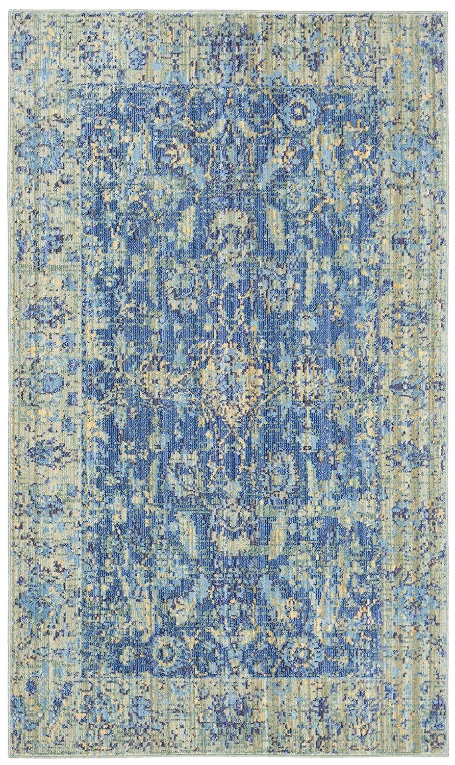 SAFAVIEH Valencia Tristen Floral Bordered Polyester Area Rug, Blue/Multi, 3' x 5'