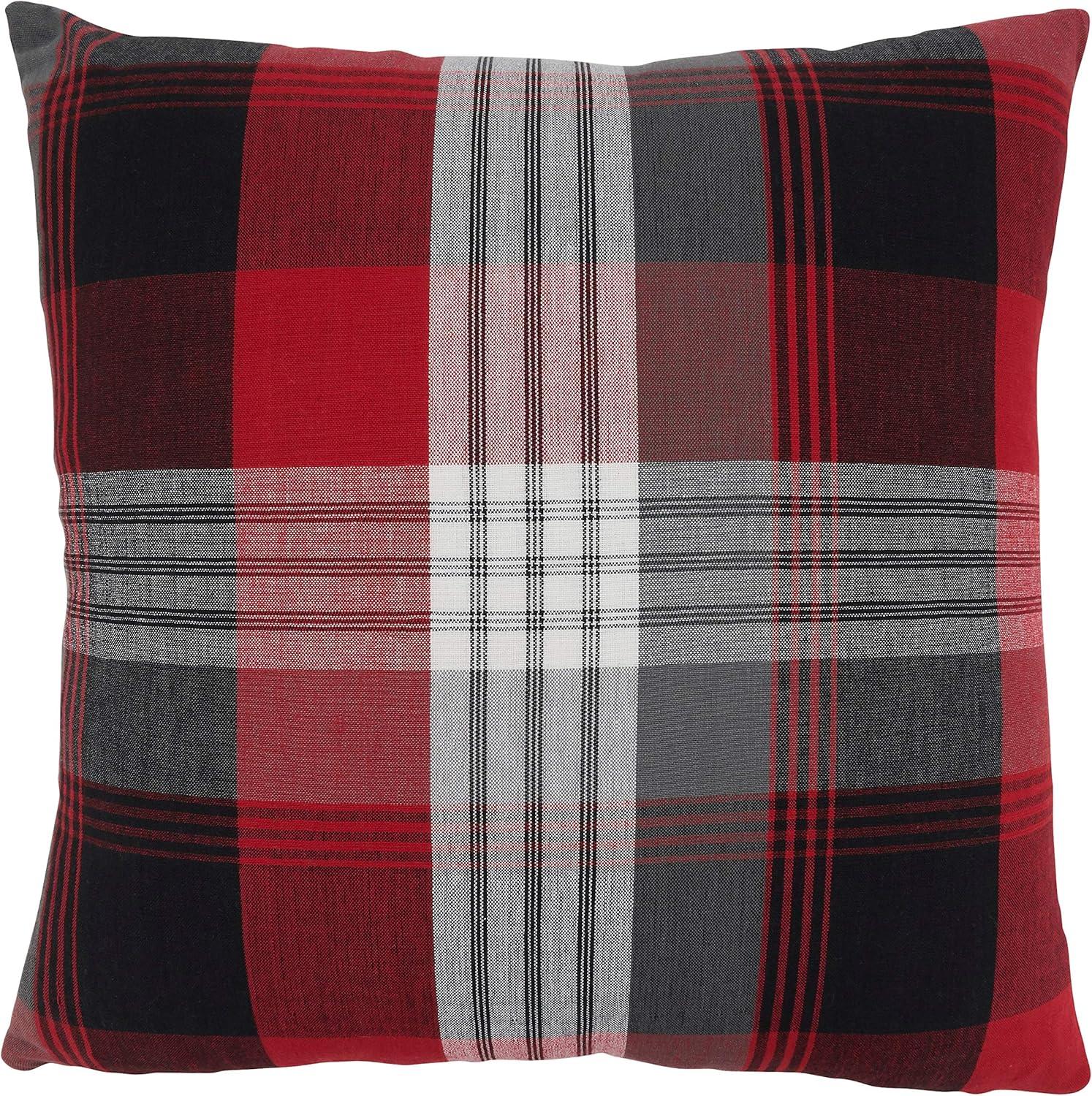 Red and Black Plaid Cotton Pillow Cover, 20"