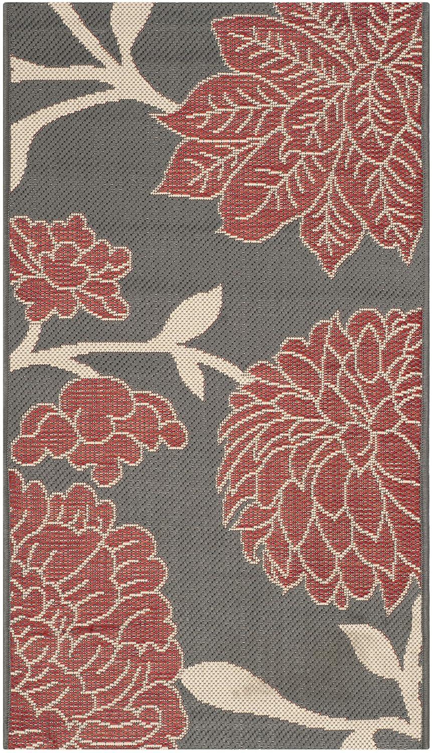 Courtyard CY7321 Power Loomed Indoor and Outdoor Accent Rug - Anthracite/Red - 2'x3'7" - Safavieh