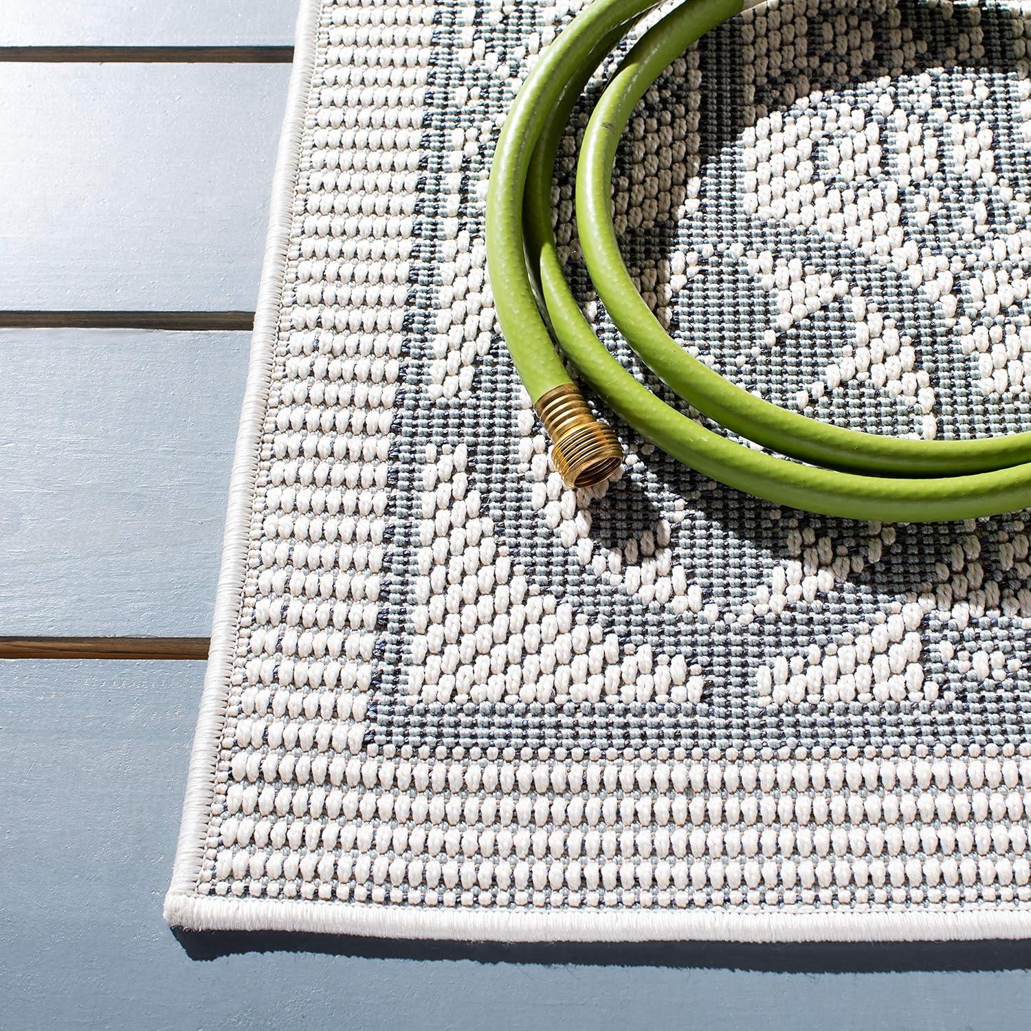SAFAVIEH Bermuda Zoey Floral Bordered Indoor/Outdoor Area Rug Ivory/Light Blue, 8' x 10'