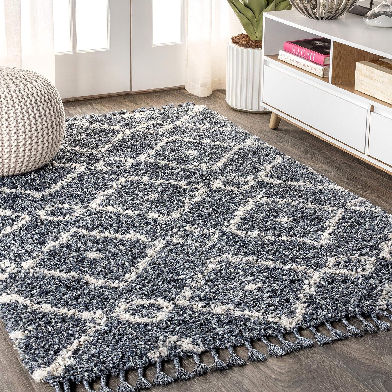 Mercer Shag Plush Tassel Moroccan Geometric Trellis Area Rug - JONATHAN Y