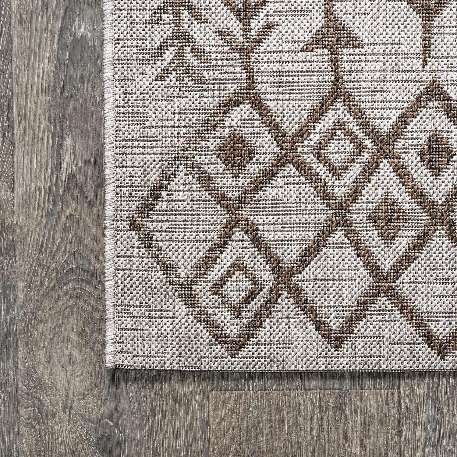 Moroccan-Inspired Geometric Soft Low Pile Area Rug - Beige/Brown