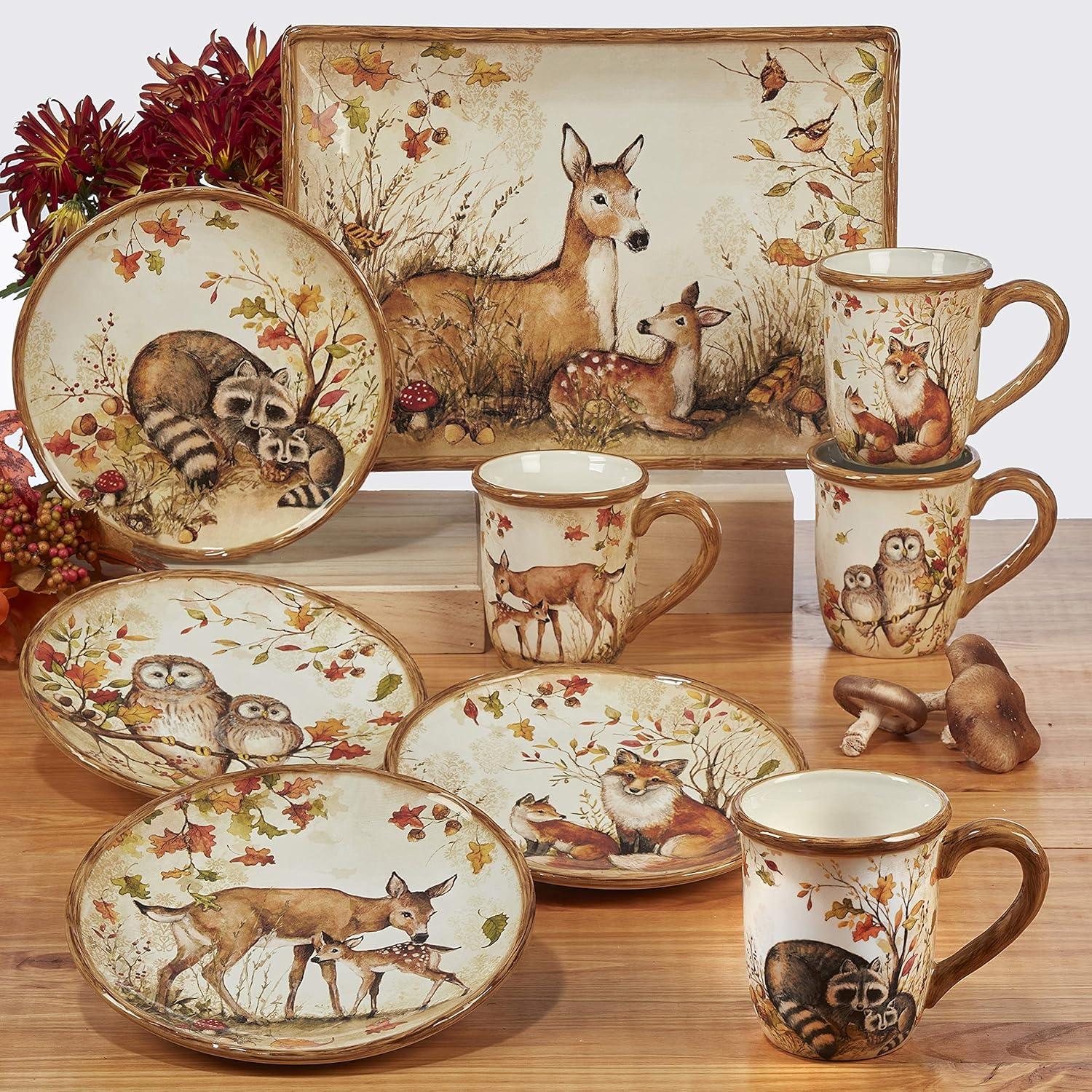 Pine Forest Ceramic Fall Animal Mugs, Set of 4