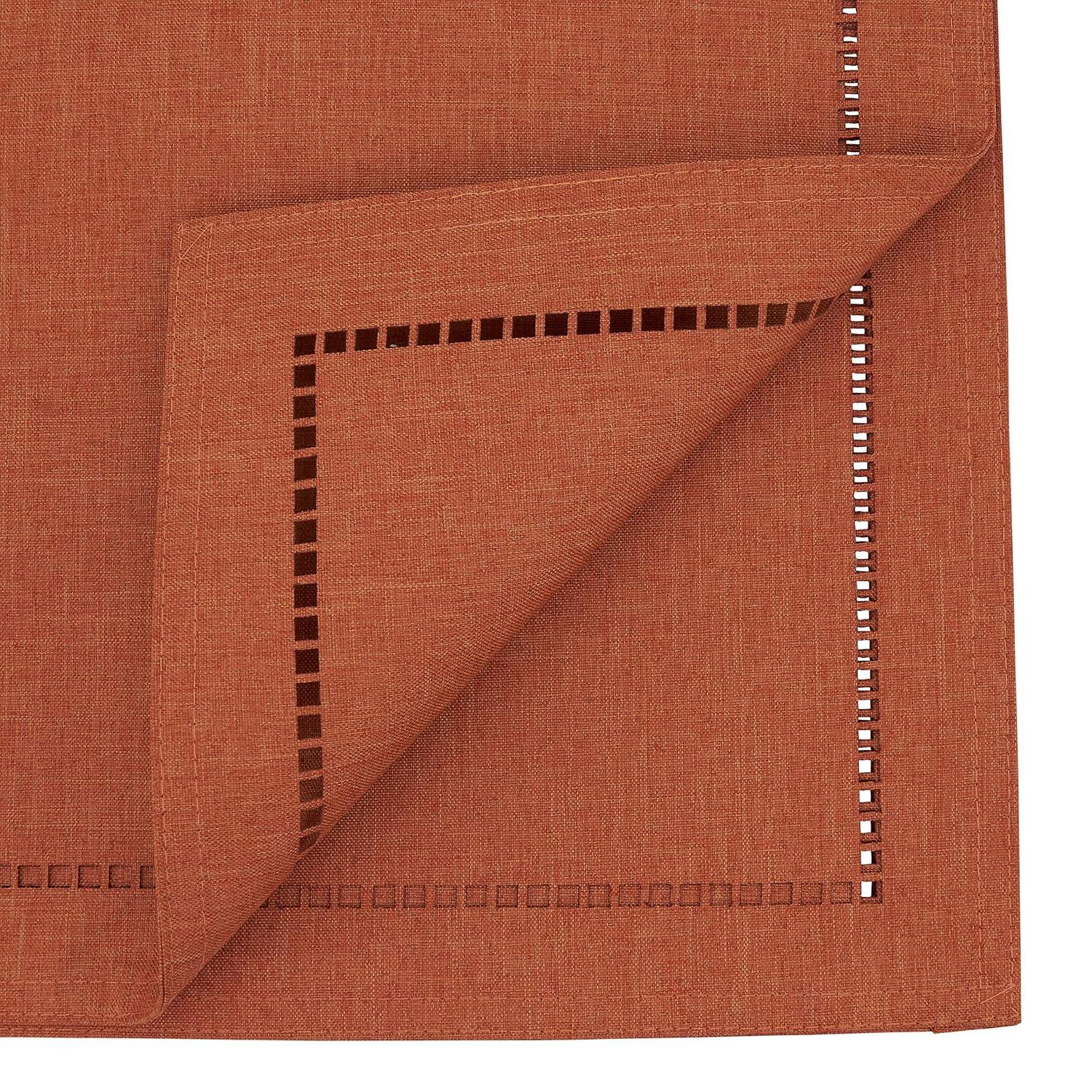Saro Lifestyle Dining Table Runner With Laser-Cut Hemstitch Design, Rust, 14" x 120"