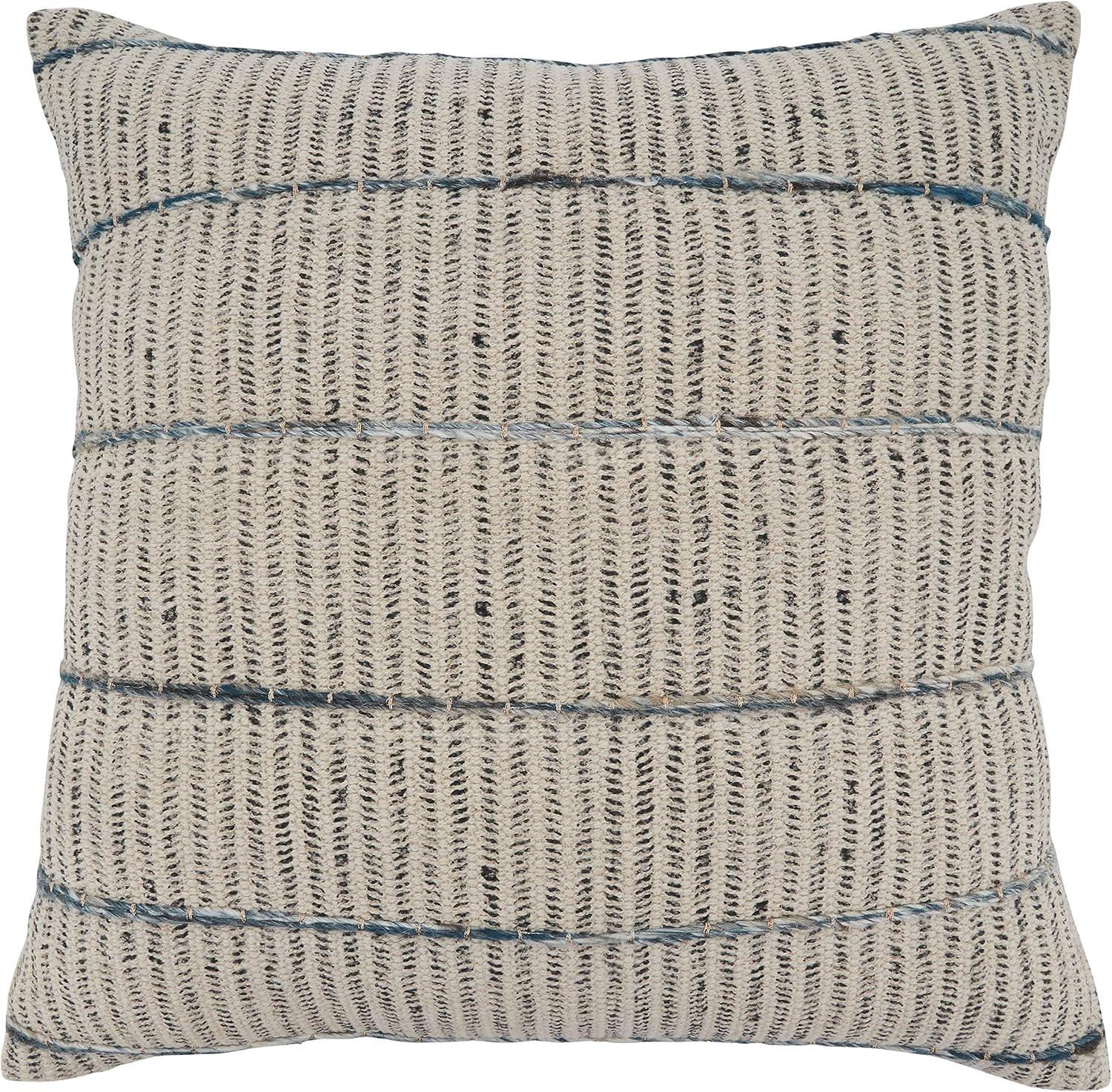 Blue Stripe Embroidered Cotton Square Throw Pillow