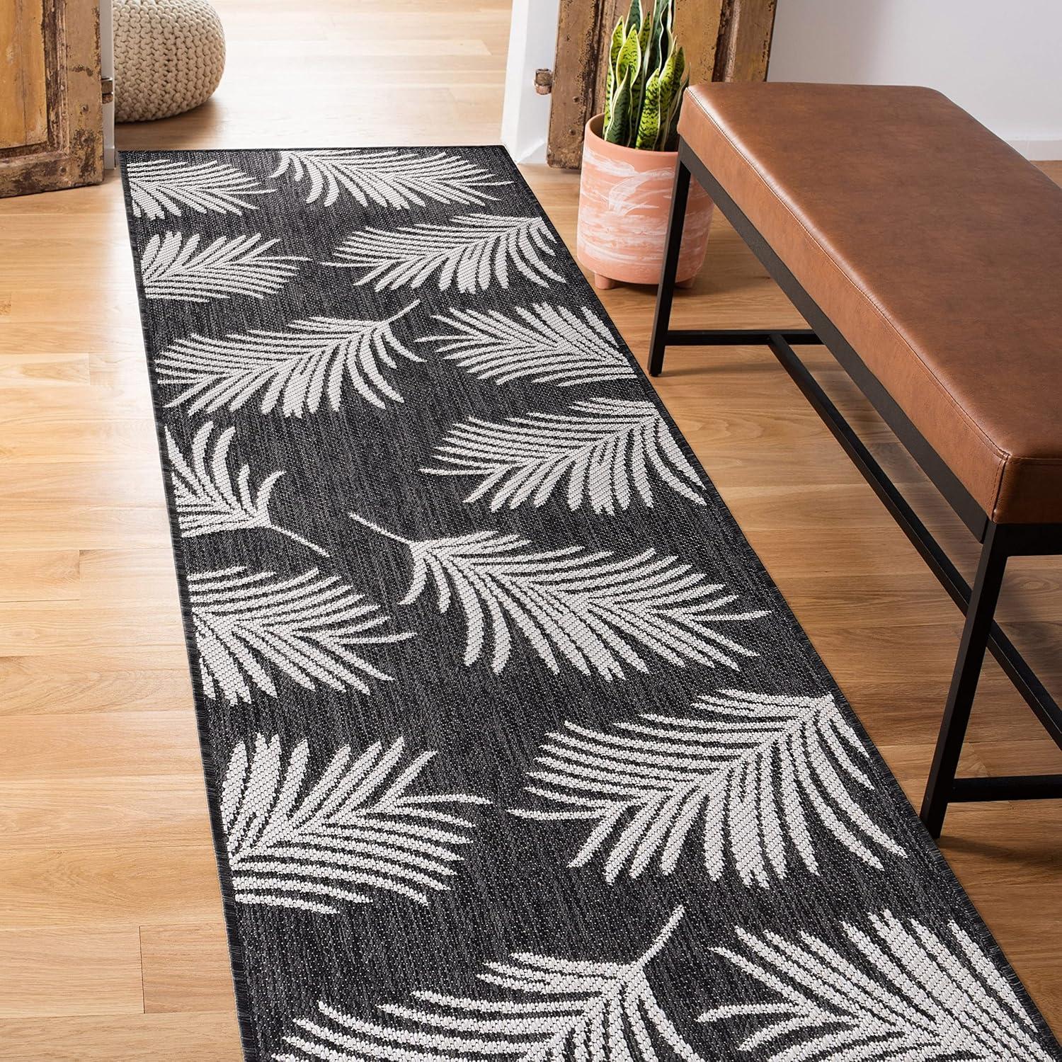 World Rug Gallery Contemporary Palm Leaves Textured Flat Weave Indoor/Outdoor Area Rug