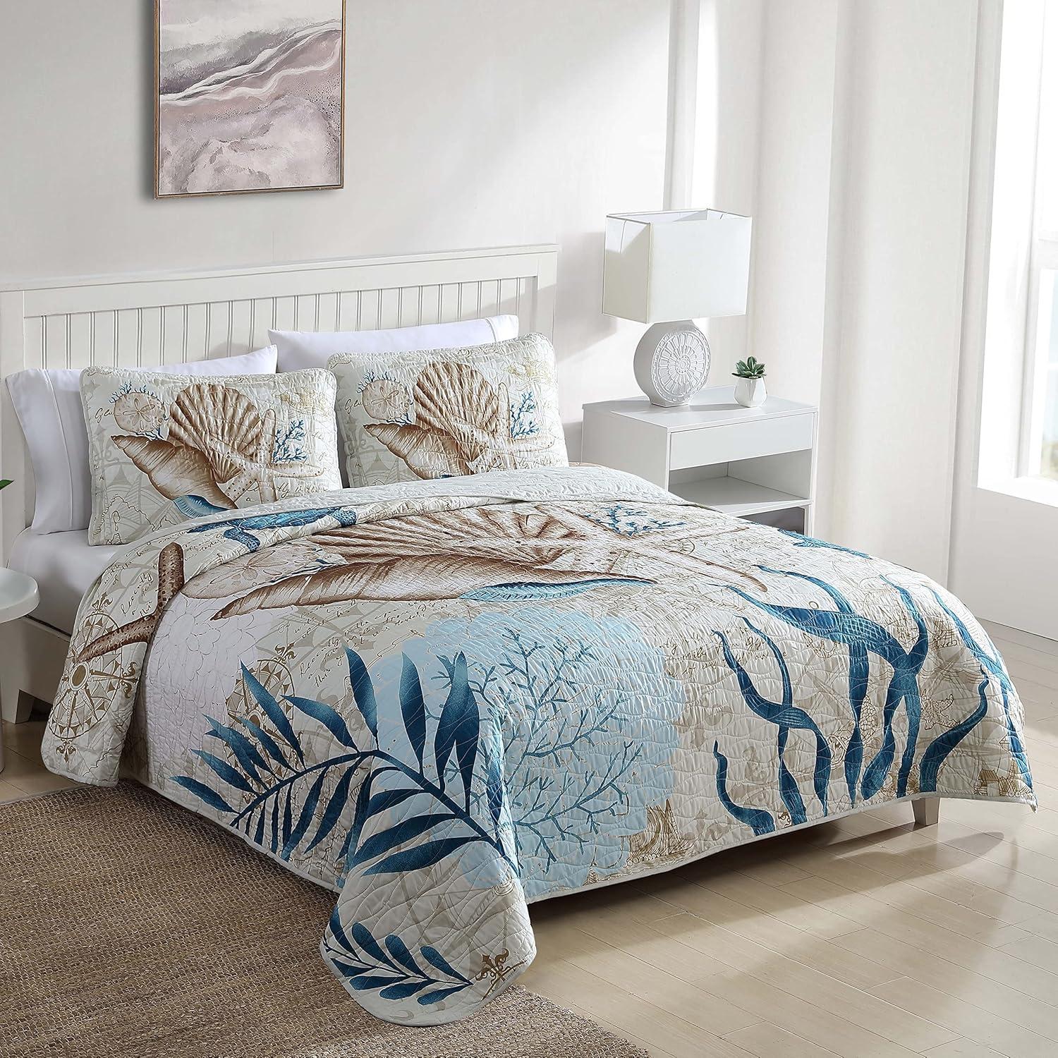 Caribbean Joe Coastal 3PC Quilt Set Blue Turtle - King