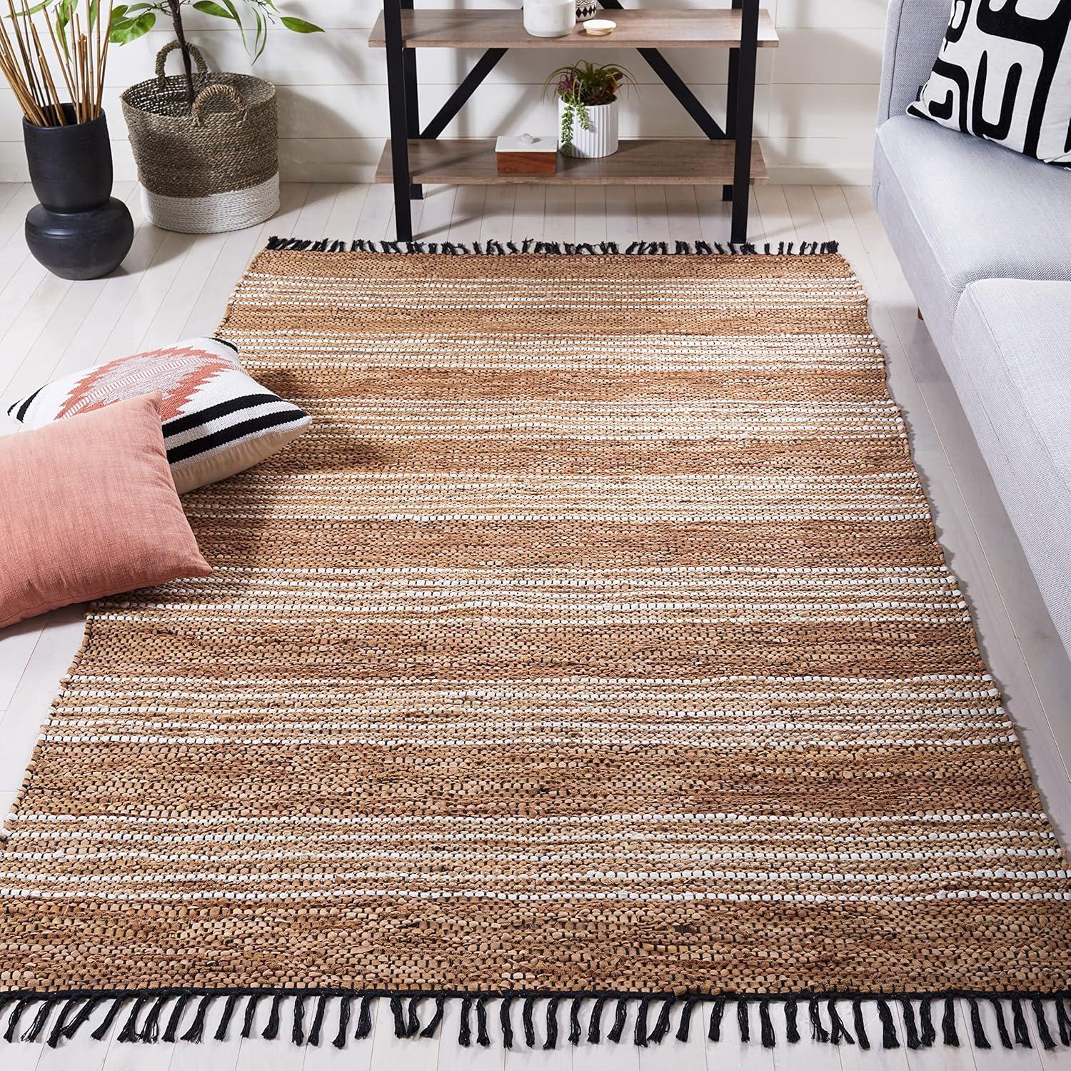 Sand & Stable™ Preston Striped Hand-Woven Cotton/Leather/Jute Brown/Beige Area Rug