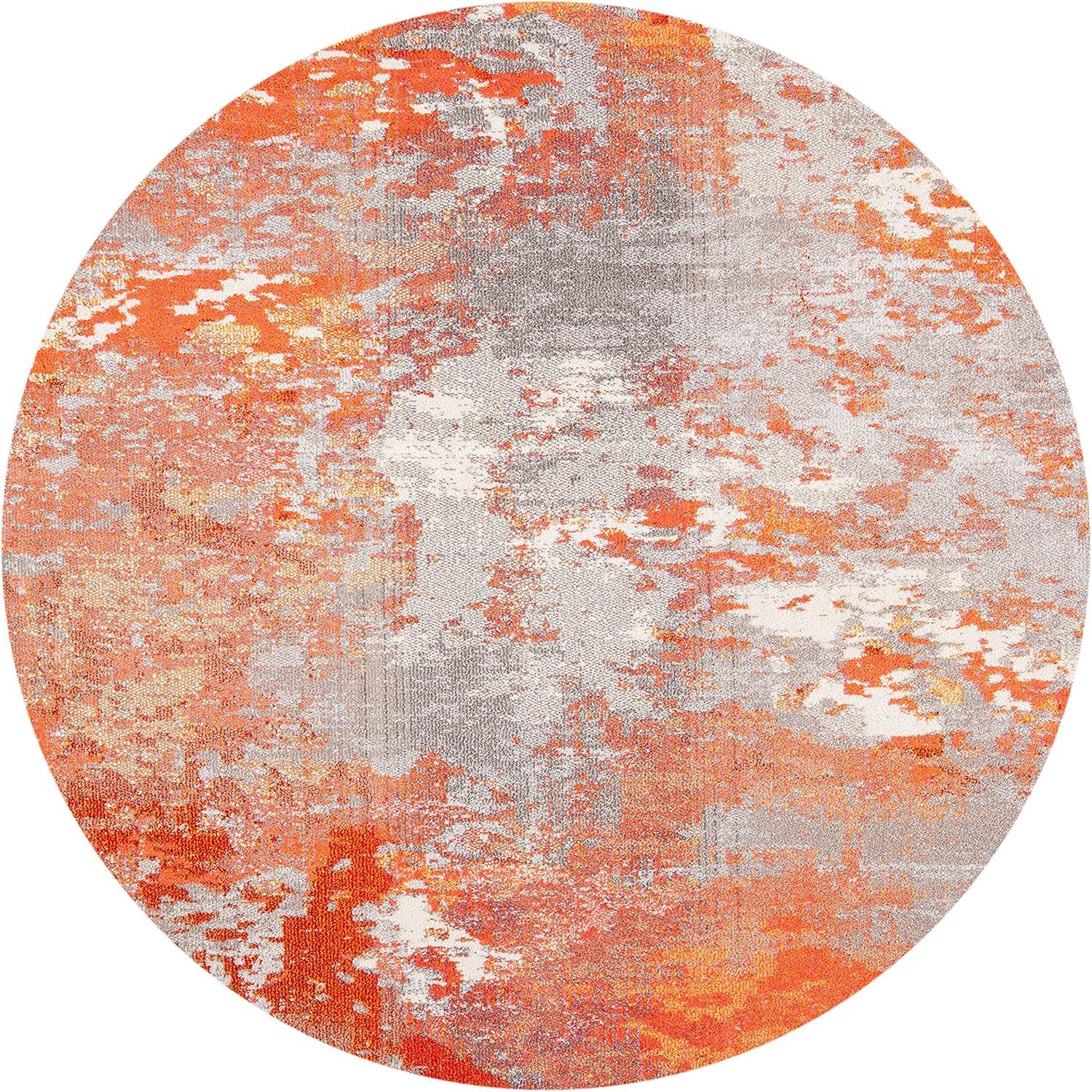 SAFAVIEH Madison Oscar Abstract Distressed Area Rug, Grey/Orange, 4' x 4' Round