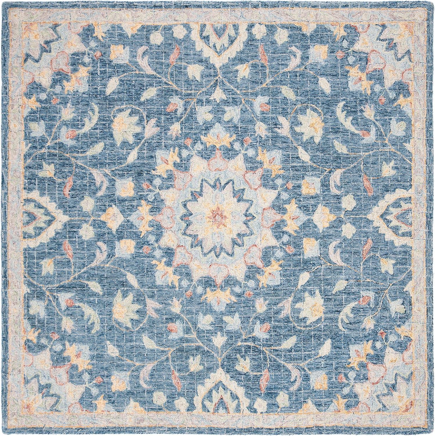 Blossom BLM813 Hand Tufted Area Rug - Navy/Multi - 6'x6' - Safavieh.