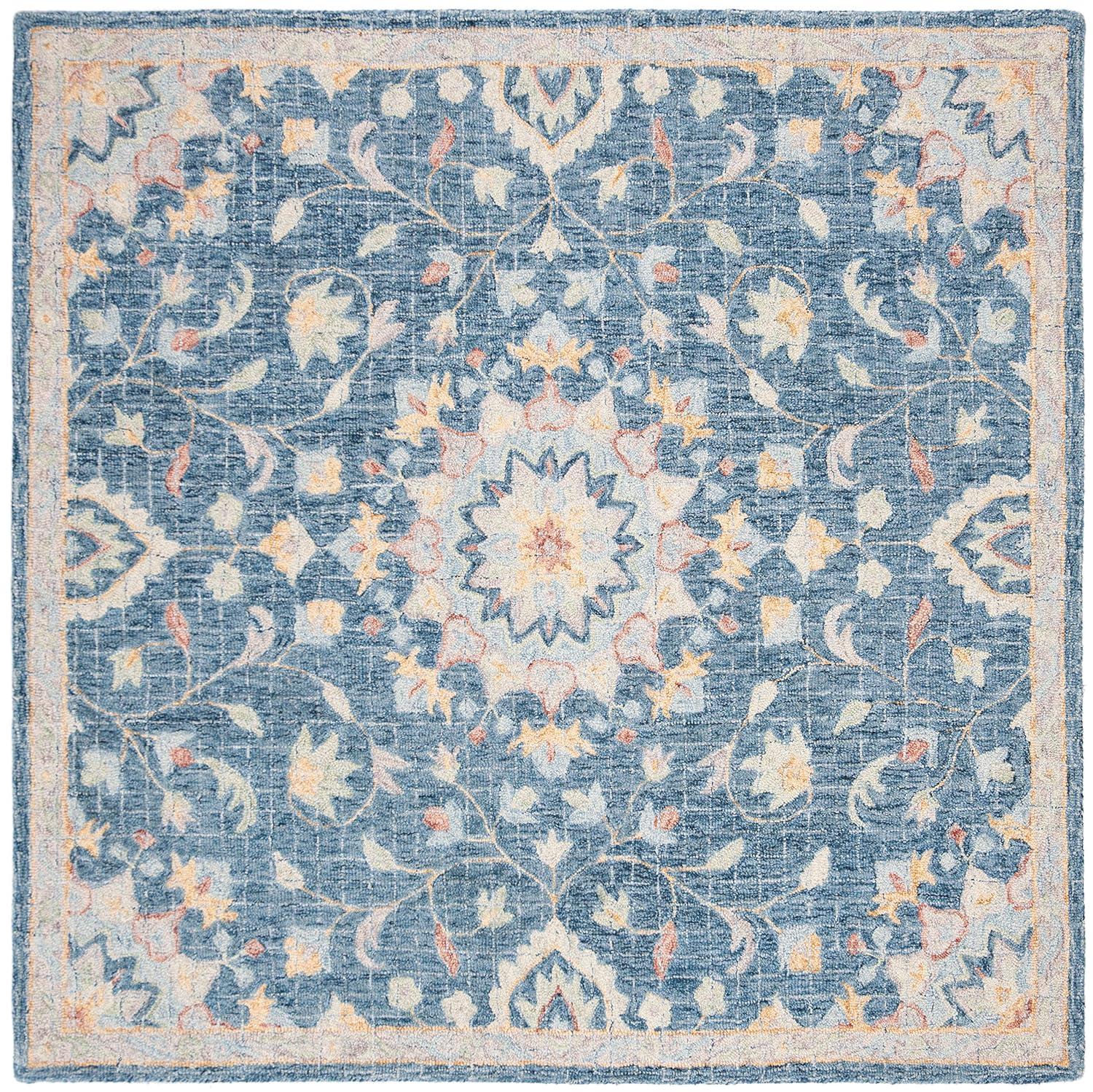 Blossom BLM813 Hand Tufted Area Rug - Navy/Multi - 6'x6' - Safavieh.