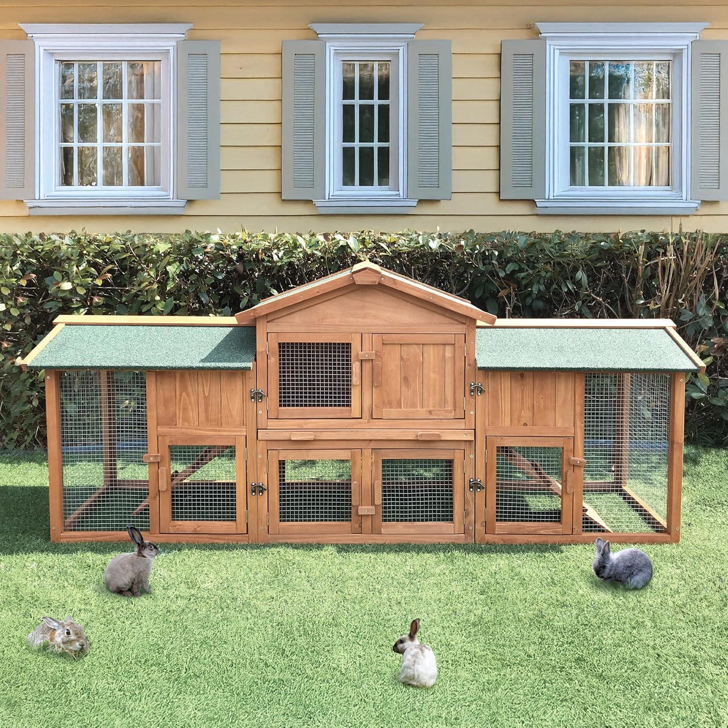 Hanover Outdoor Wooden Bird Cage with 3 Resting Bars, Ladder, Waterproof Roof and Removable Tray, 2.9 Ft. x 2.1 Ft. x 5.8 Ft.