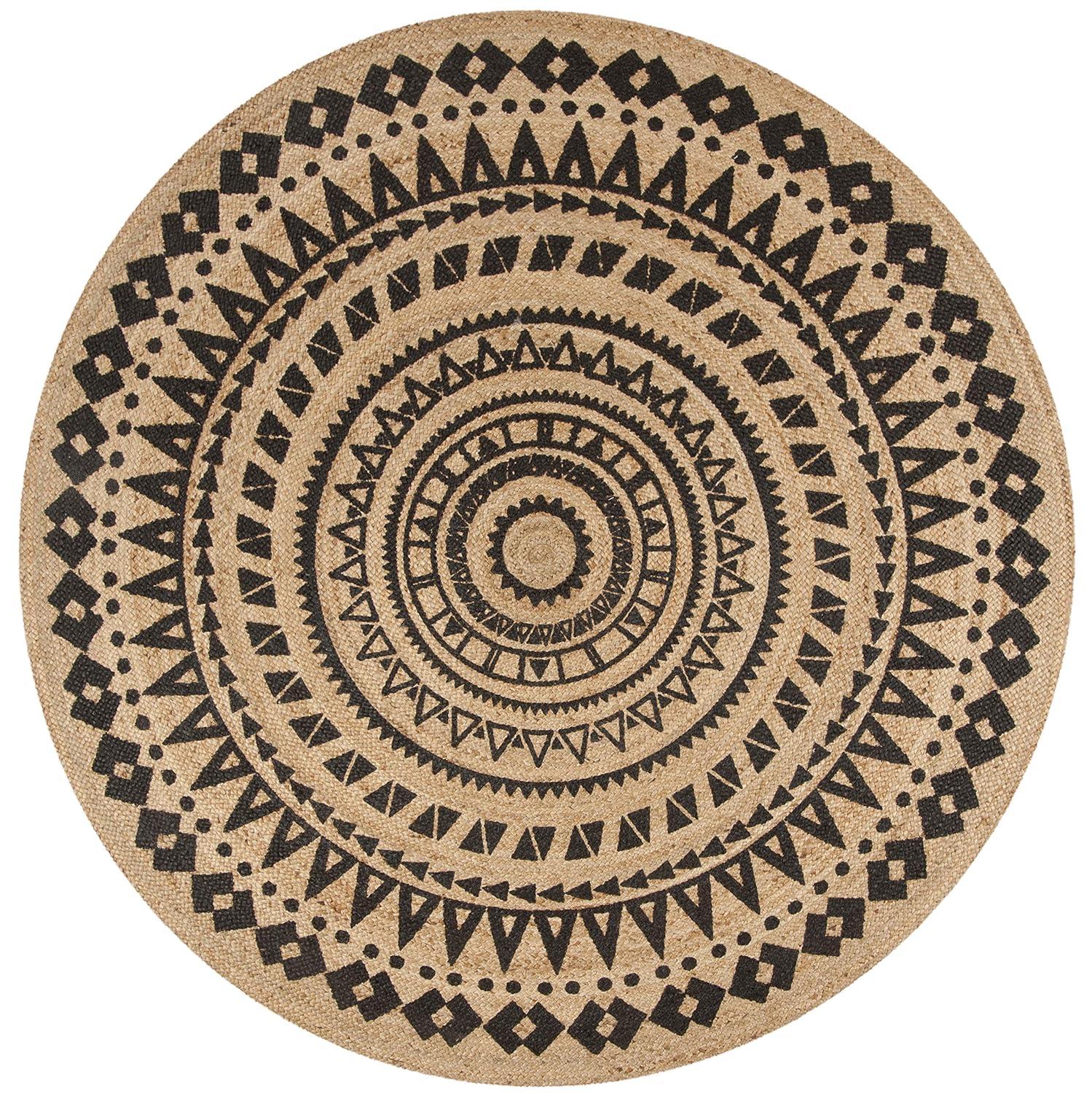 Natural Fiber NF802 Hand Woven Indoor Area Rug - Black/Natural - 7' Round - Safavieh