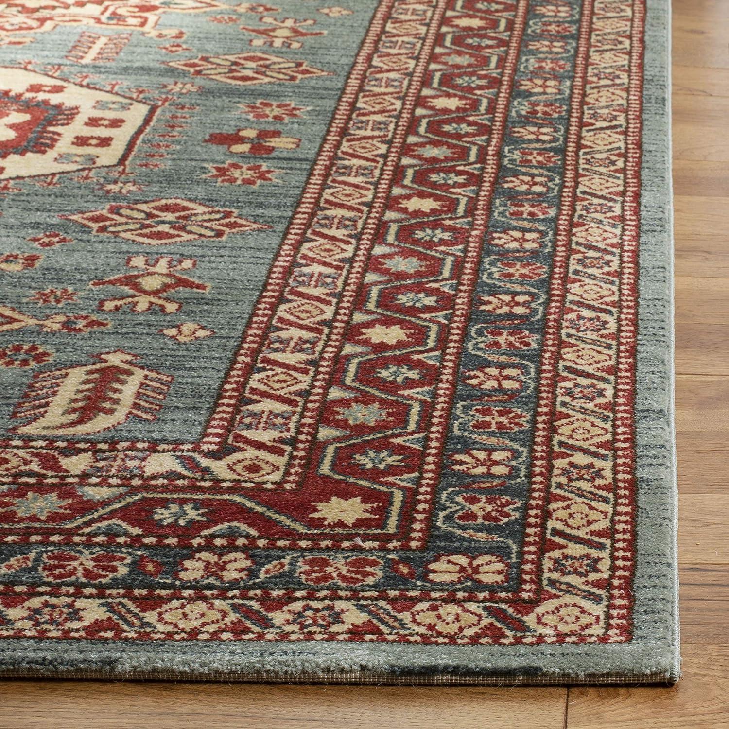 Turquoise and Cream Traditional Synthetic Area Rug