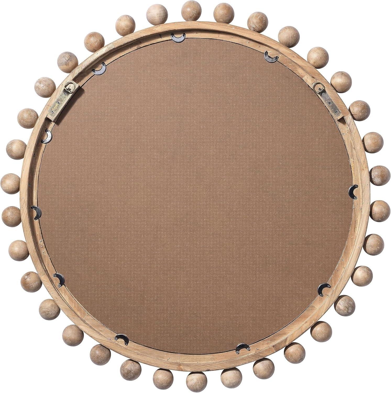 Orion Round Light Wood Mirror with Gold Ornamental Beads