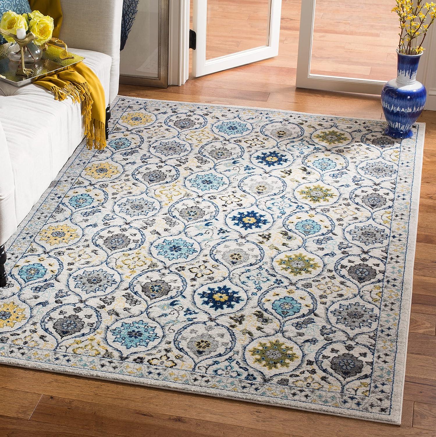 Evoke EVK210 Power Loomed Area Rug - Ivory/Blue - 6'7"x9' - Safavieh.