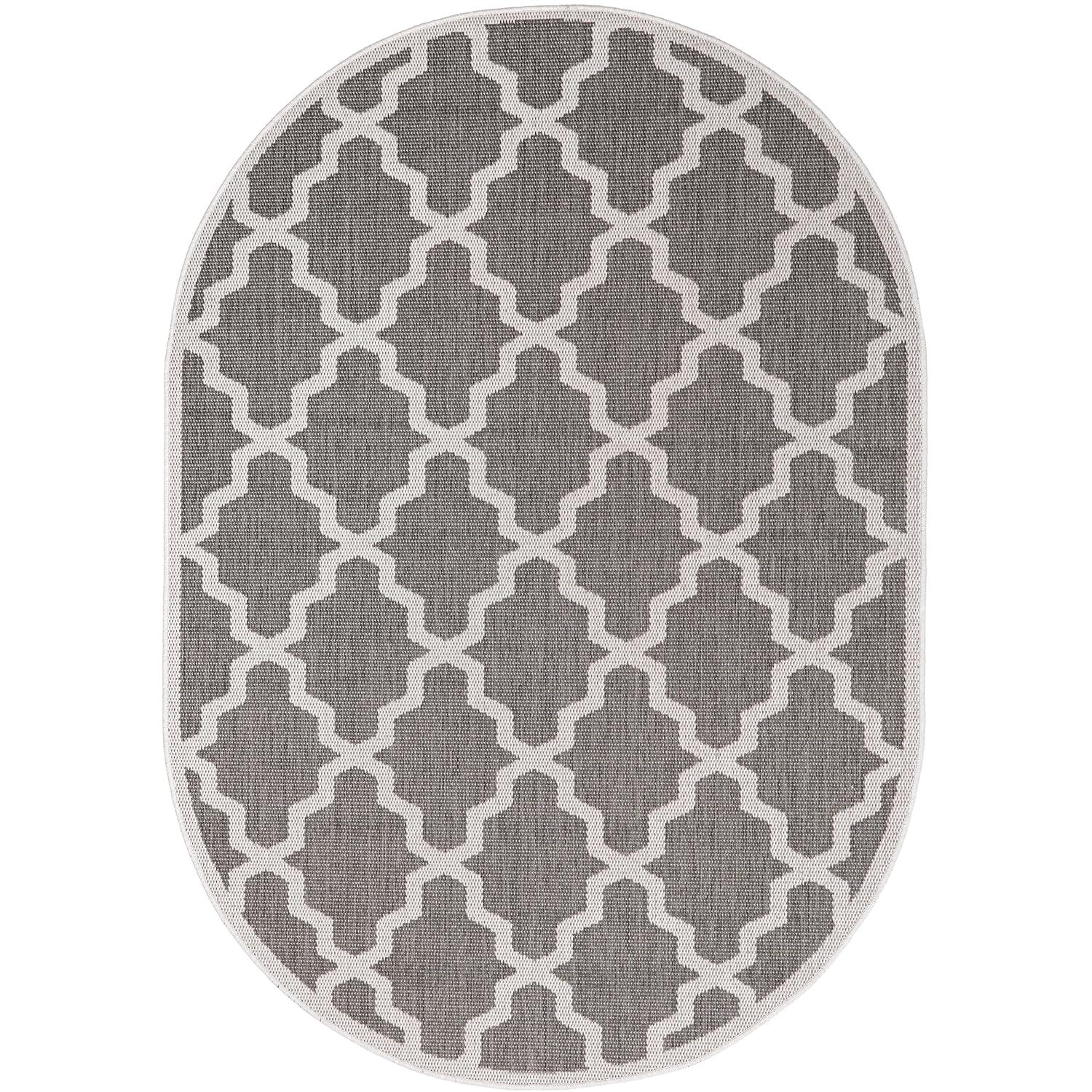 Nuloom Gina Trellis Oval 5x8 Indoor/Outdoor Area Rug for Living Room Patio Deck Front Porch Kitchen, Grey/Beige