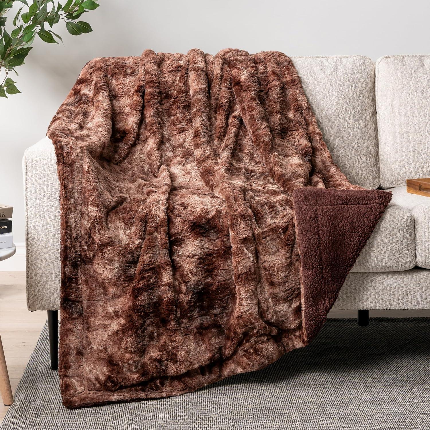 PAVILIA Tie-Dye Faux Fur Throw Blanket, Furry Fuzzy Fluffy Shaggy Plush Warm Reversible Thick for Bed Couch Sofa