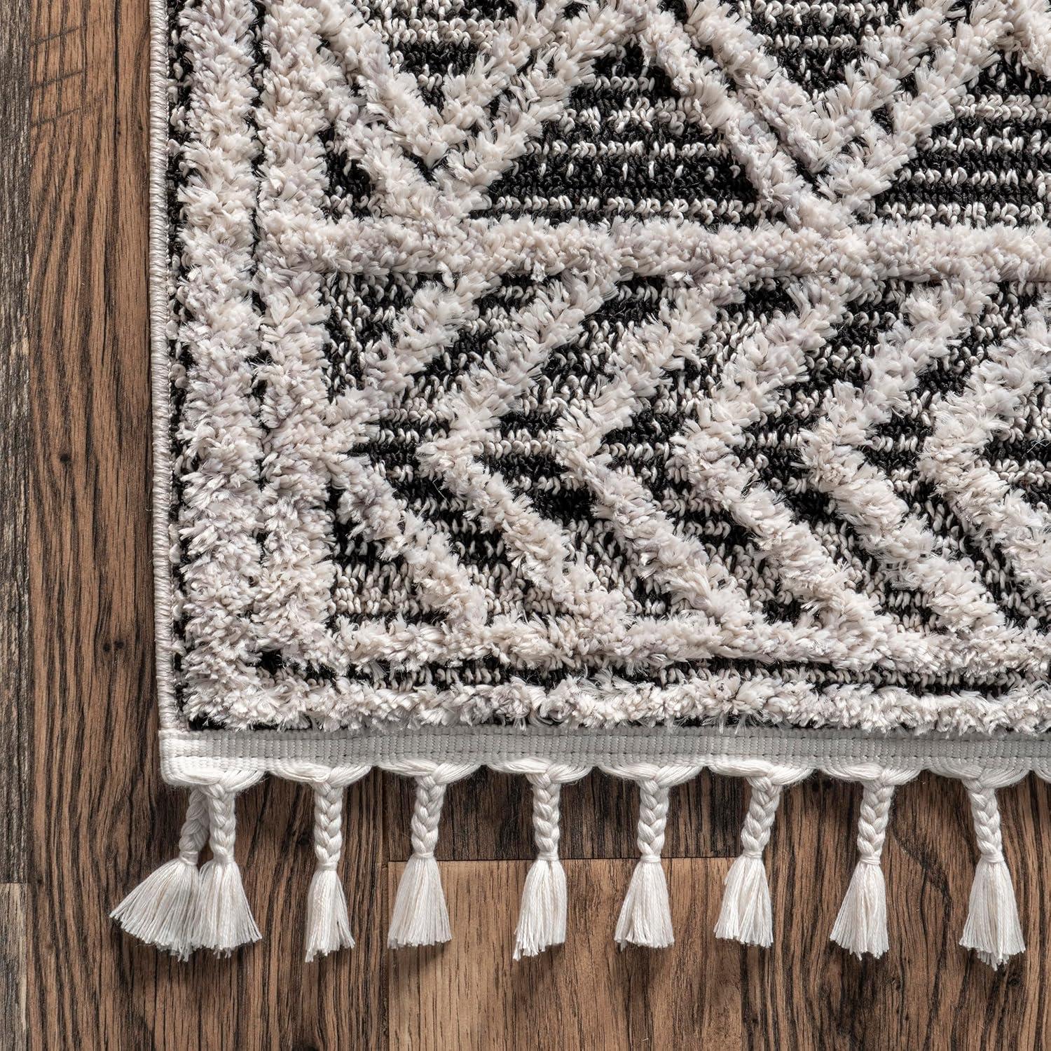 Nuloom 8x11 Ansley Moroccan Tassel Indoor Area Rug, Grey, High-Low Textured Bohemian Design, Plush High Pile, Stain Resistant, Bedroom, Living Room