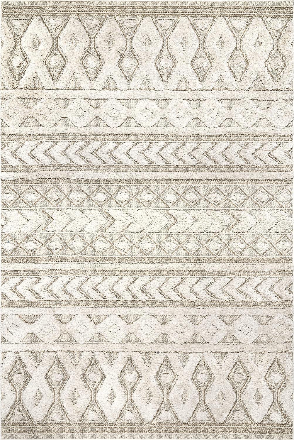 Beige 4' x 6' Rectangular Shag Synthetic Area Rug