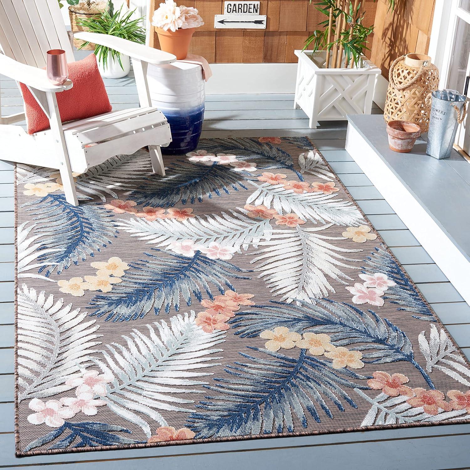 Cabana CBN458 Power Loomed UV Resistant Indoor/Outdoor Area Rug - Brown/Blue - 9'x12' - Safavieh