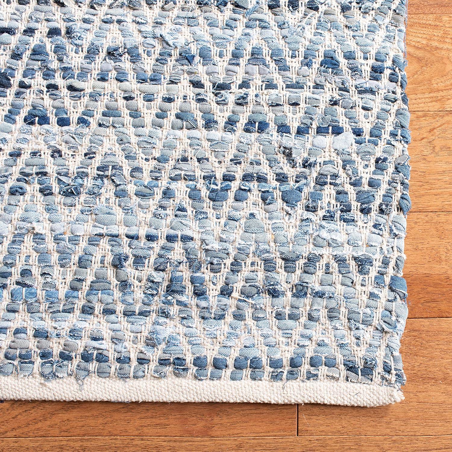 Turquoise and Ivory Cotton-Synthetic 3' x 5' Reversible Flat Woven Rug