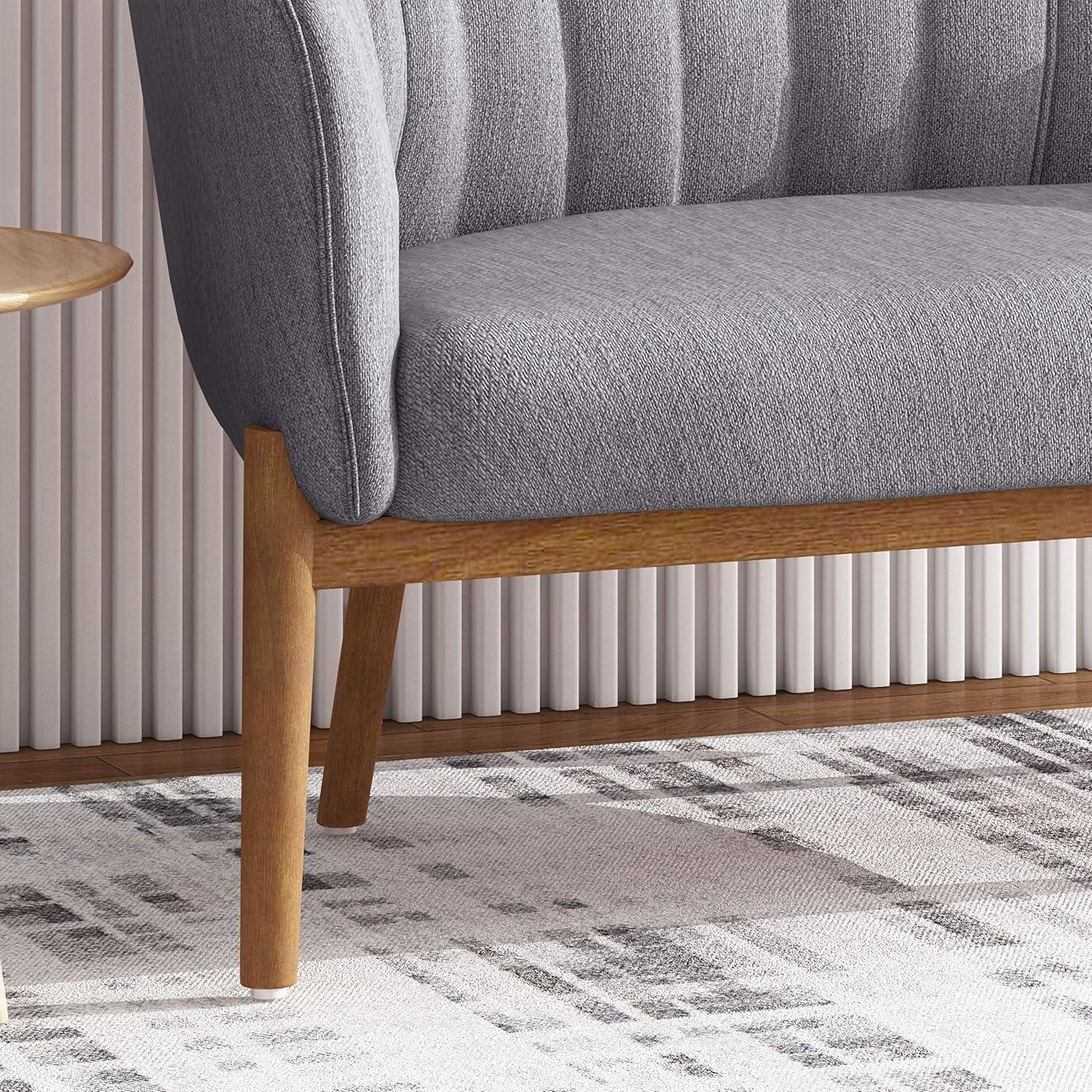 Deborah Mid-Century Beige Fabric Loveseat with Wood Legs