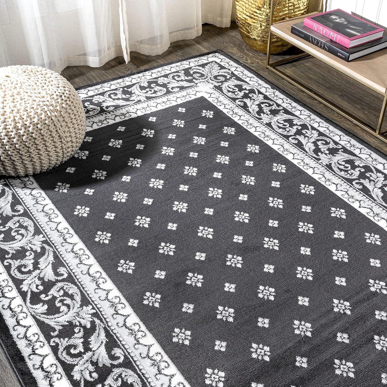 3'x 5' Acanthus French Border Area Rug, Black/Gray - JONATHAN Y