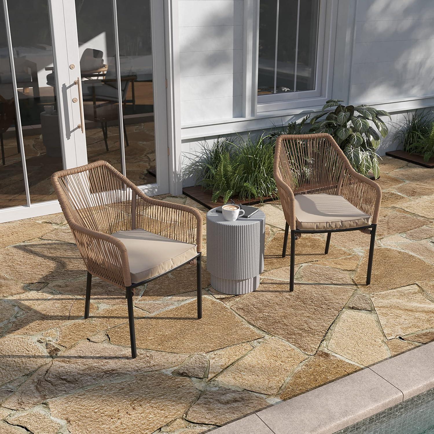 Taylor & Logan Kyla Metal Outdoor Stacking Dining Armchair with Cushion (Set of 2)