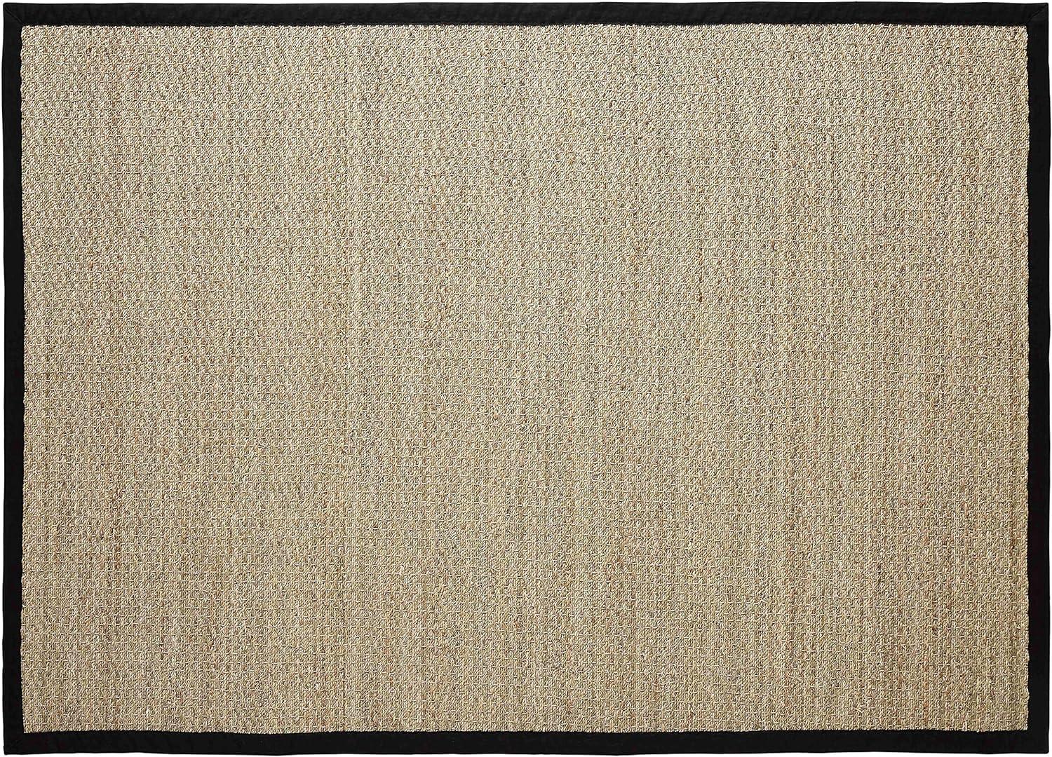 Natural Seagrass Area Rug with Black Cotton Border, 5'x7'