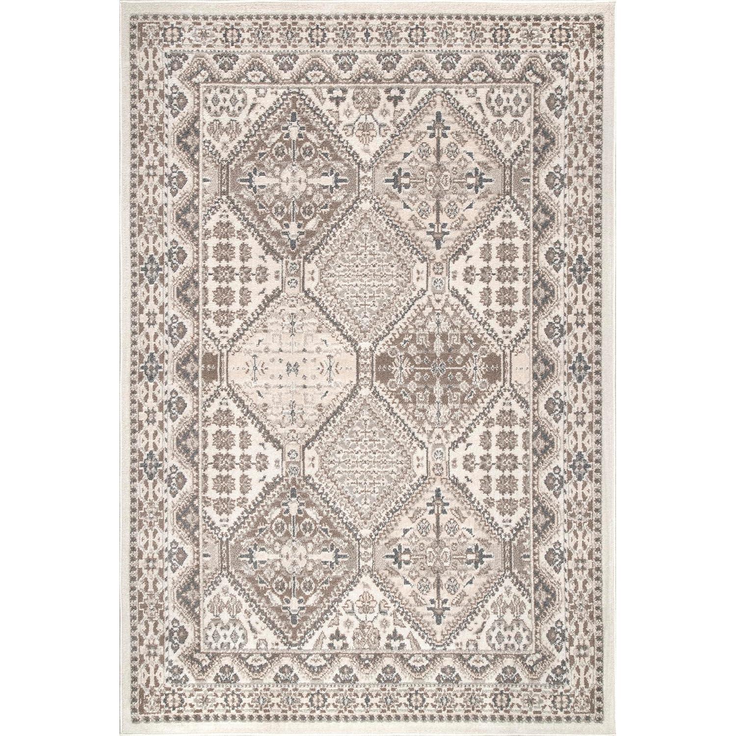 Nuloom 8x10 Becca  Tiled Indoor Area Rug, Beige, Faded Transitional Design, Stain Resistant, BedroomLiving Room, Kitchen,