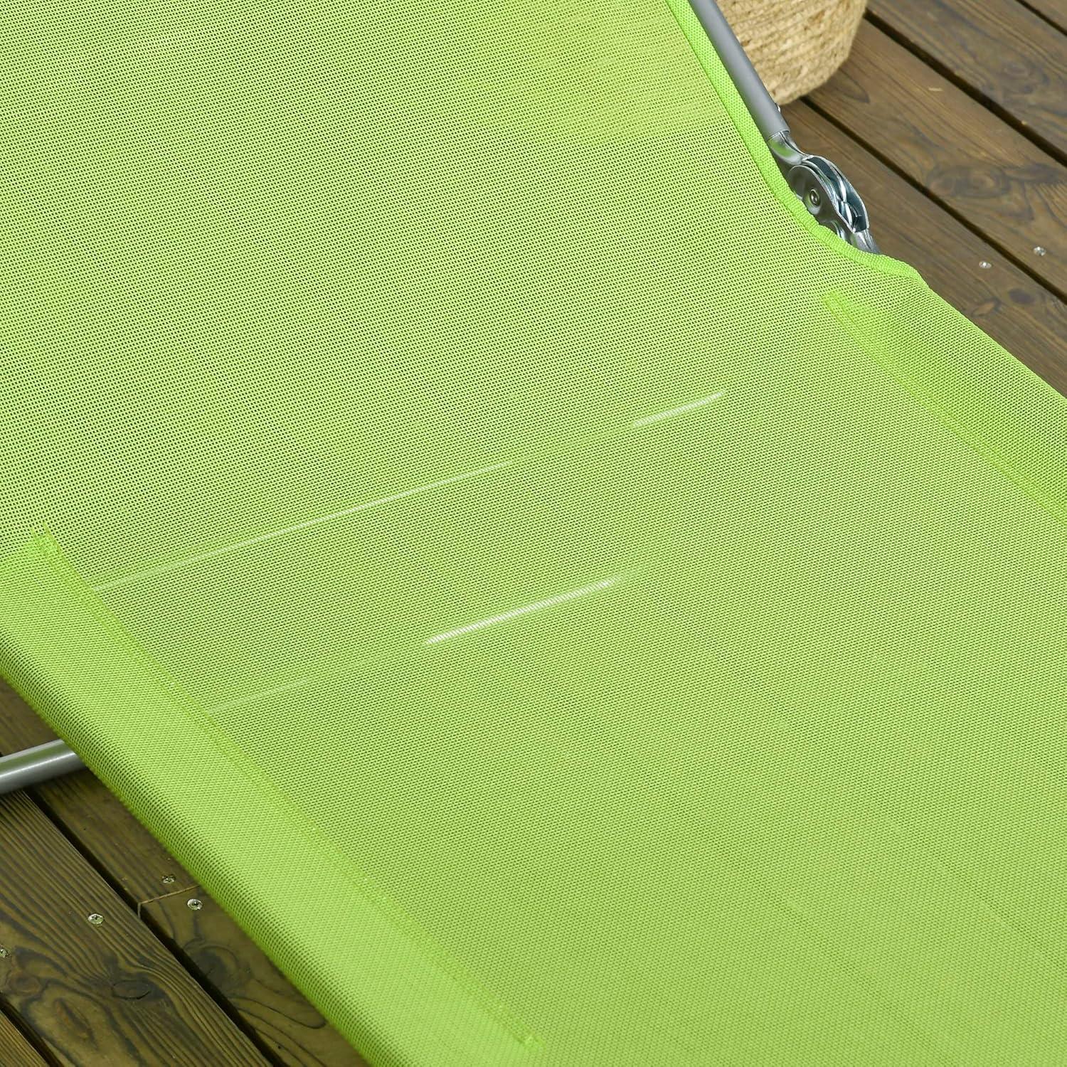 Outsunny Foldable Outdoor Chaise Lounge Chair, 5-Level Reclining Camping Tanning Chair with Breathable Mesh Fabric and Headrest, Green