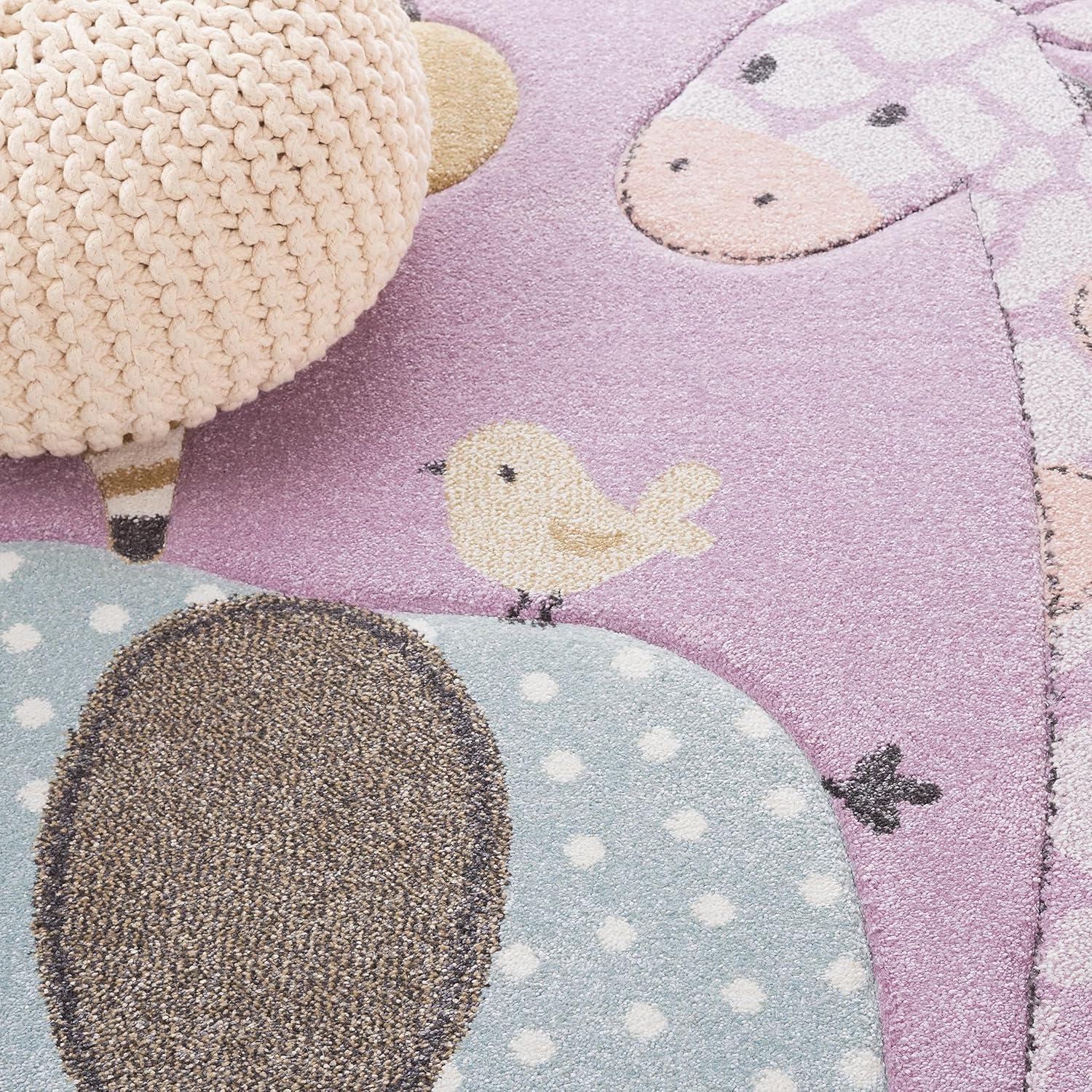 SAFAVIEH Carousel Kids Taneka Animals at Play Area Rug, Purple, 5'3" x 5'3" Round