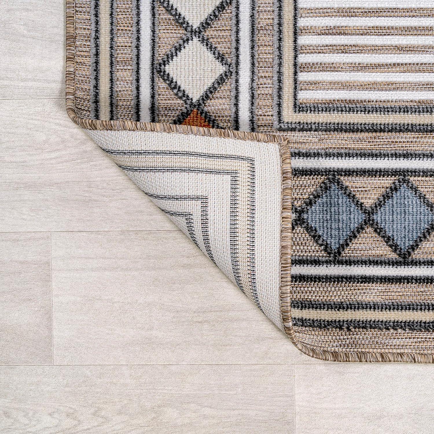 JONATHAN Y Sebastian High-Low Modern Diamond Border Brown/Ivory 3 ft. x 5 ft. Indoor/Outdoor Area Rug