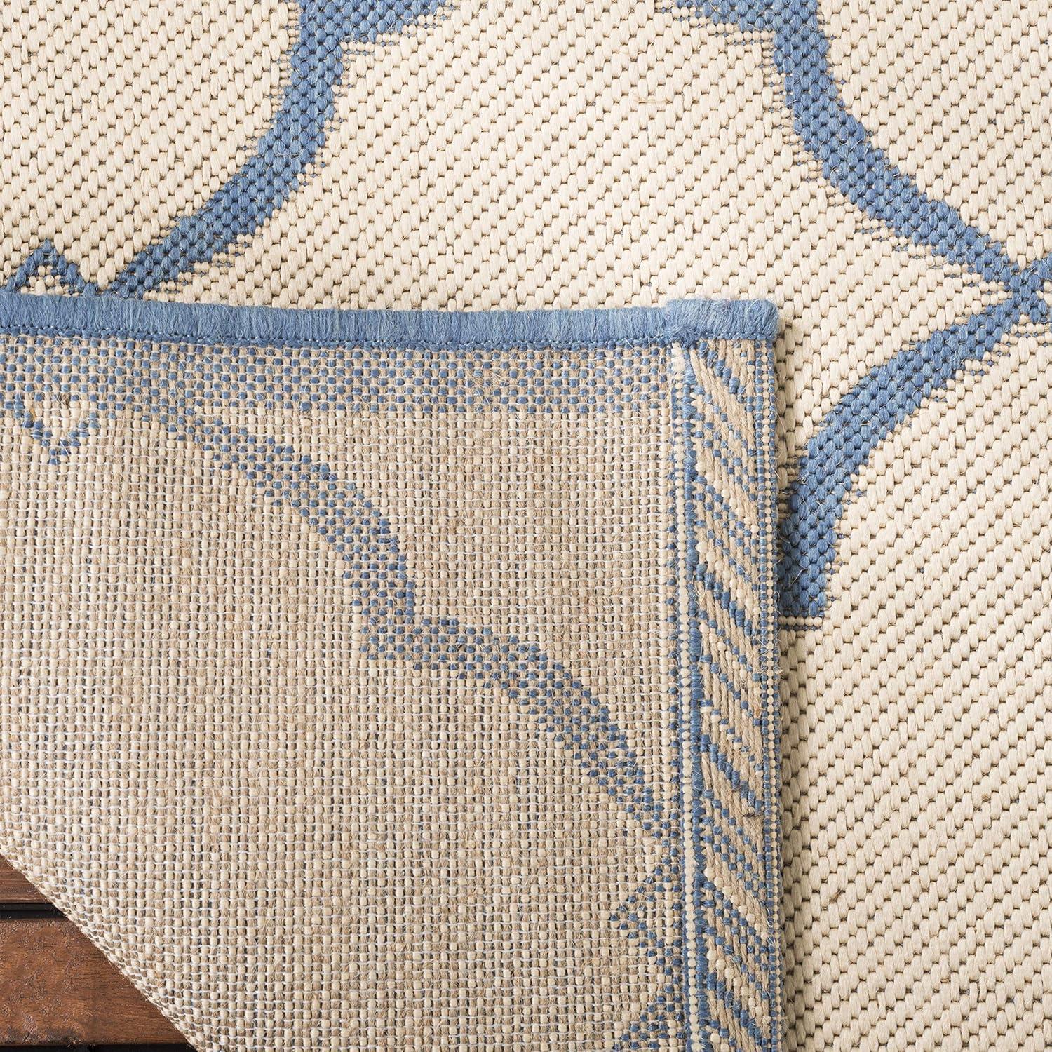 Aqua and Cream 8' x 10' Geometric Indoor/Outdoor Rug
