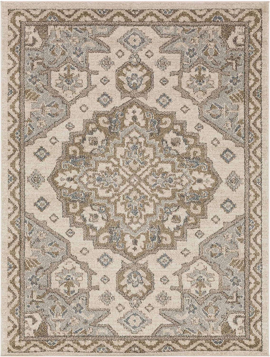 Elegant Gray 5'3" x 8' Easy-Care Synthetic Area Rug