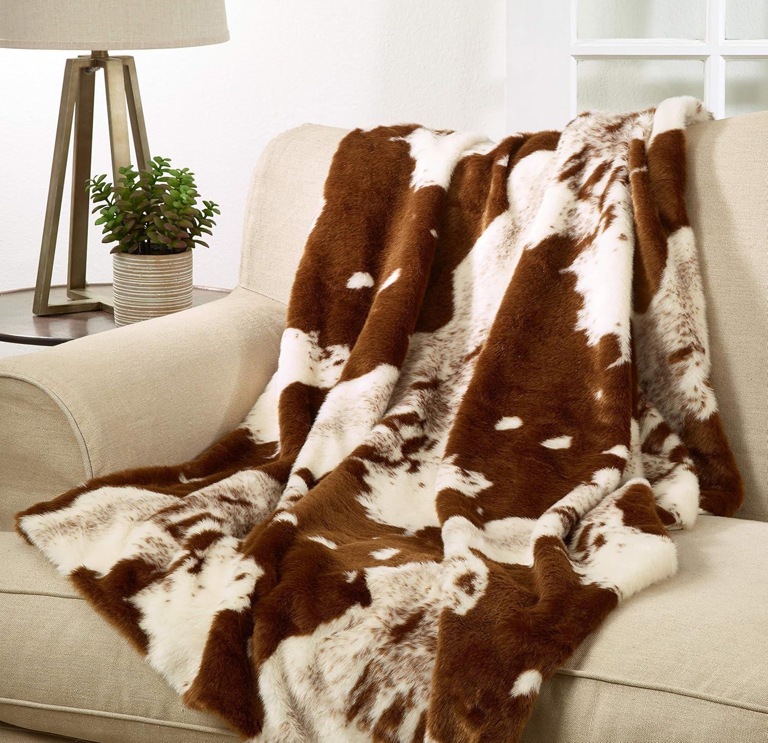 Saro Lifestyle Faux Fur Cow Hide Throw