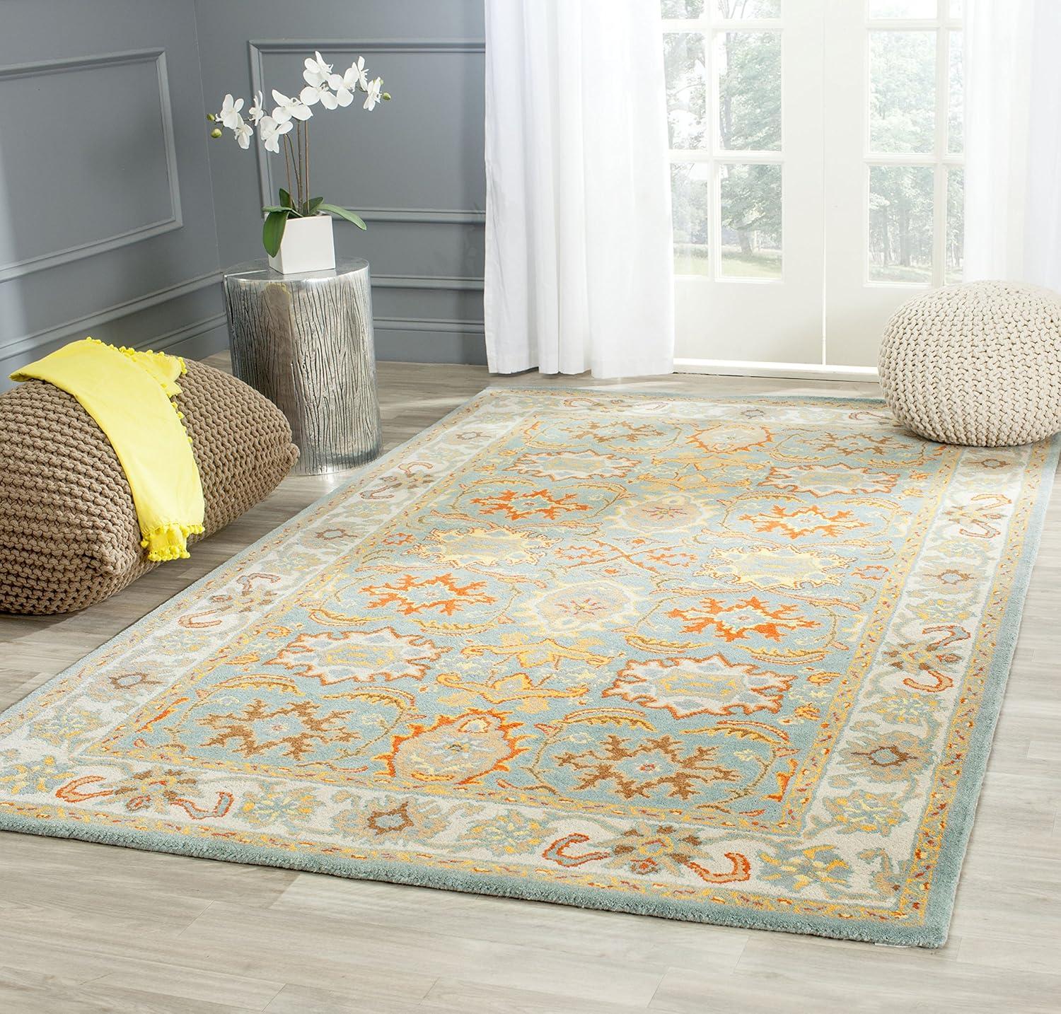 Hand-Tufted Light Blue and Ivory Wool Area Rug, 11' x 15'