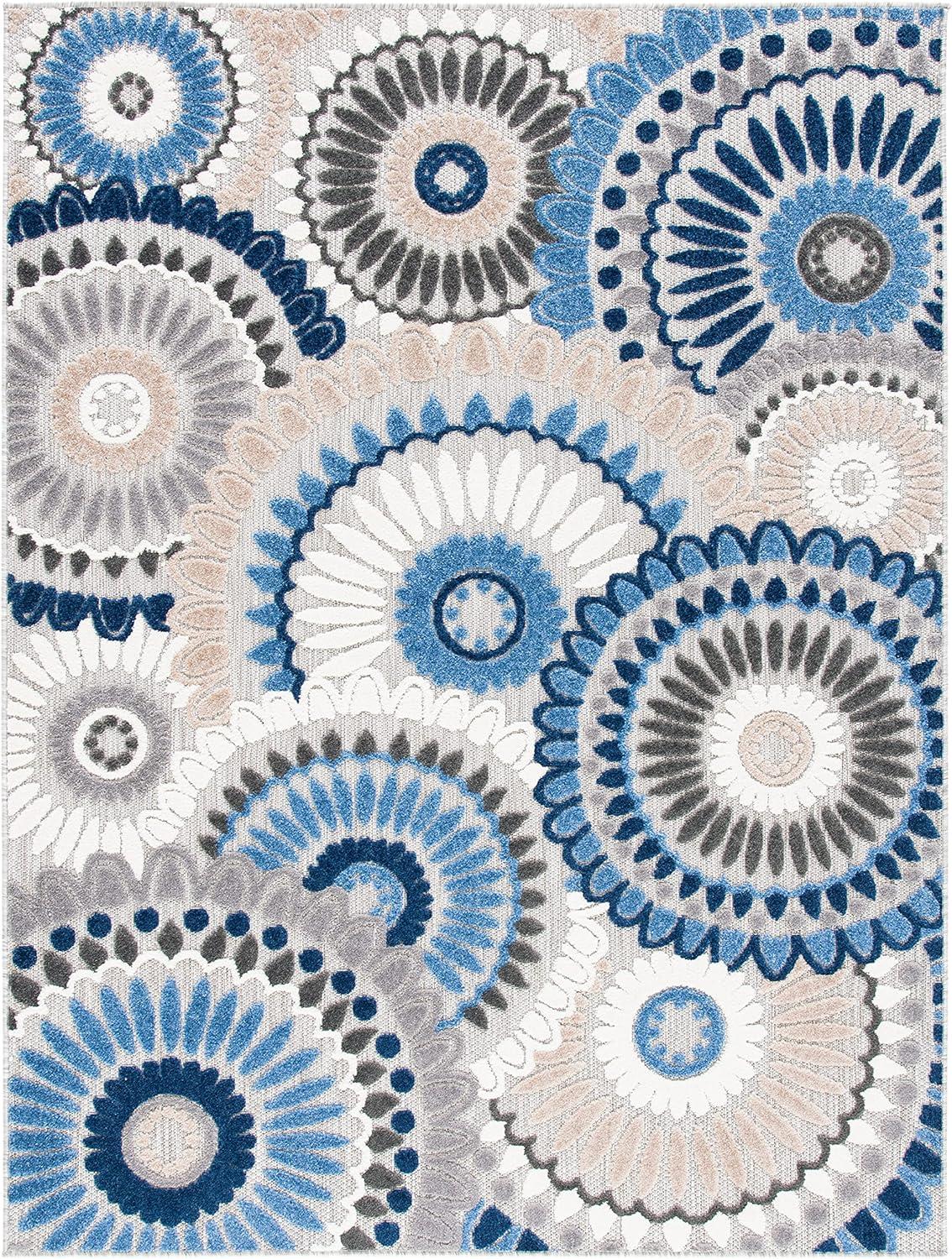 Cabana CBN382 Power Loomed UV Resistant Indoor/Outdoor Area Rug - Grey/Blue - 8'x10' - Safavieh
