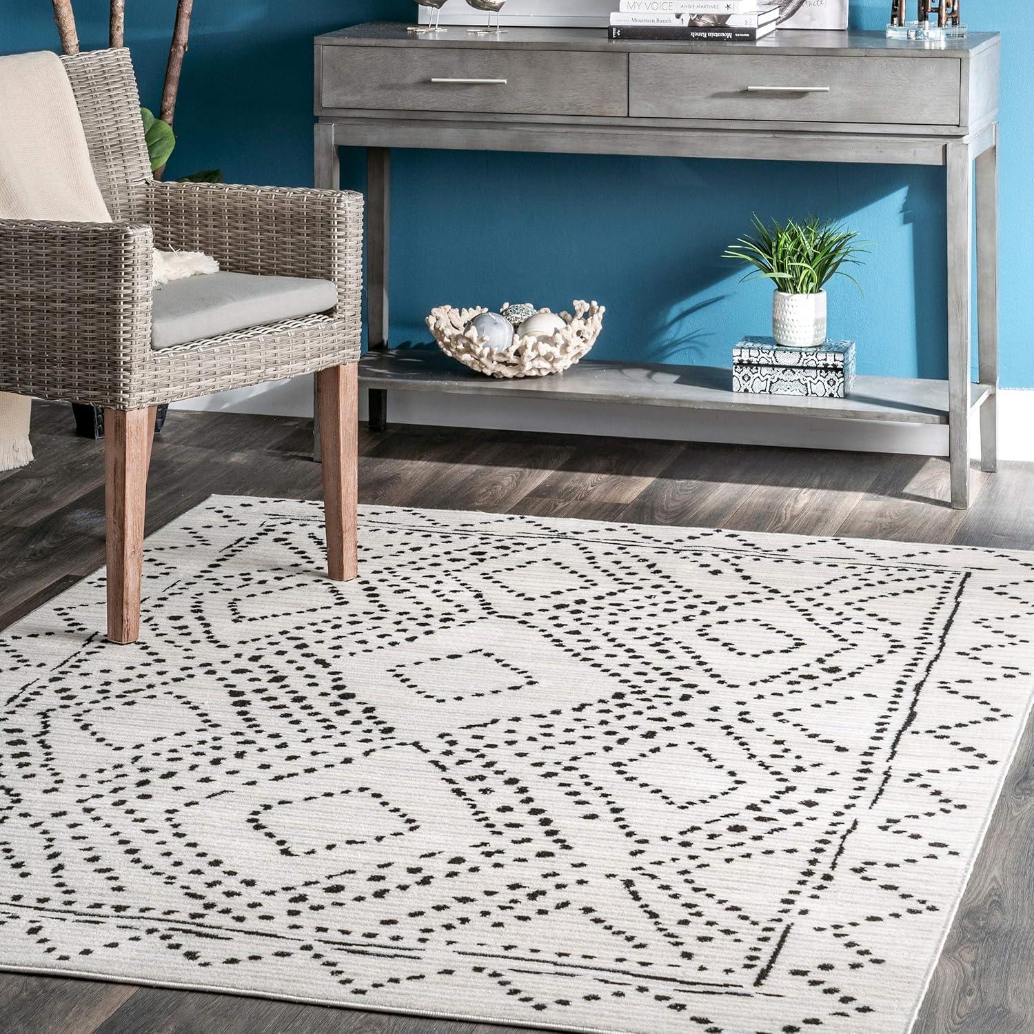 Reversible Easy-Care Moroccan Trellis Gray 3' x 5' Area Rug